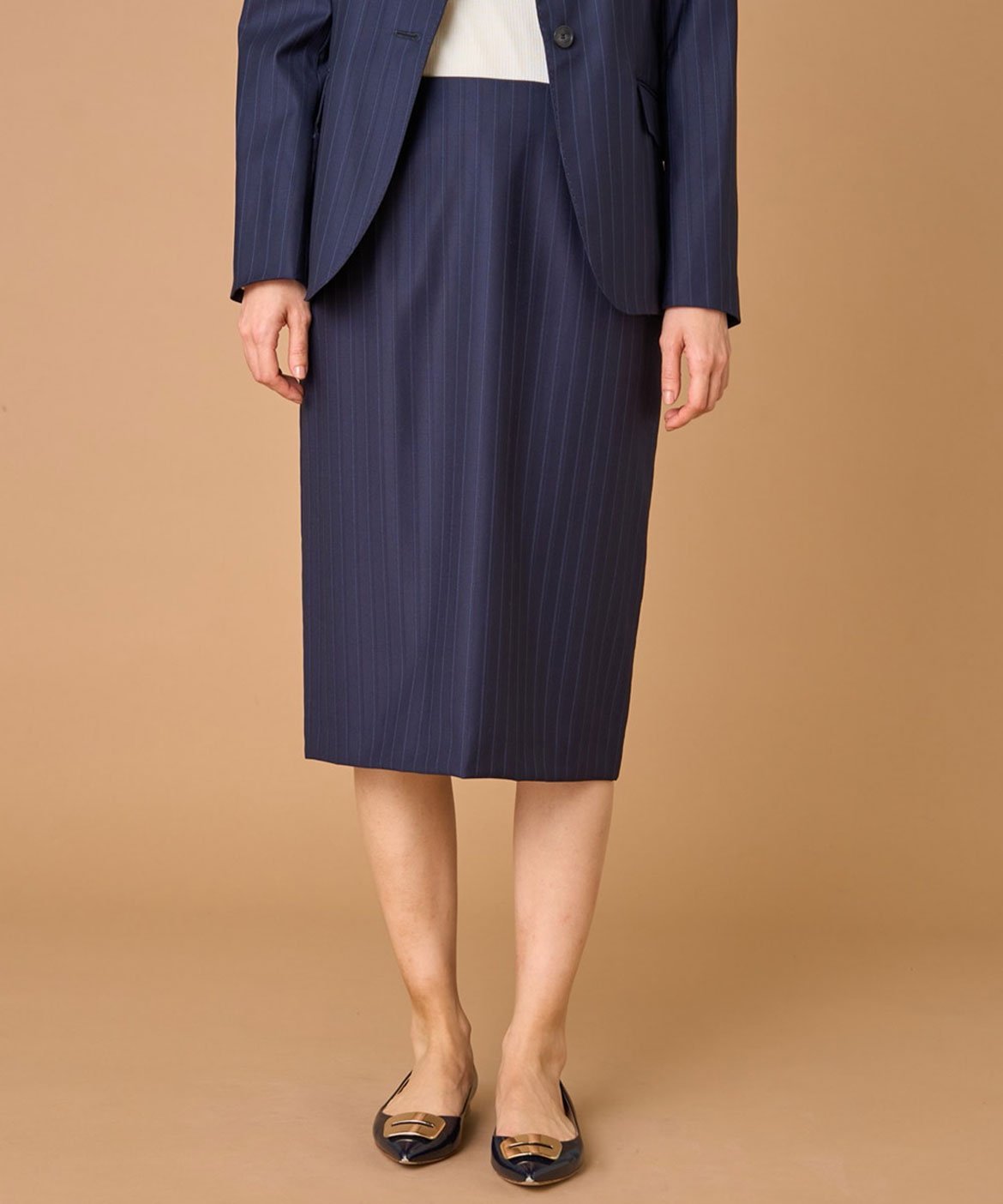 INED 《大きいサイズ》LORO PIANA スカート イネド スカート ロング・マキシスカート ネイビー グレー【送料無料】