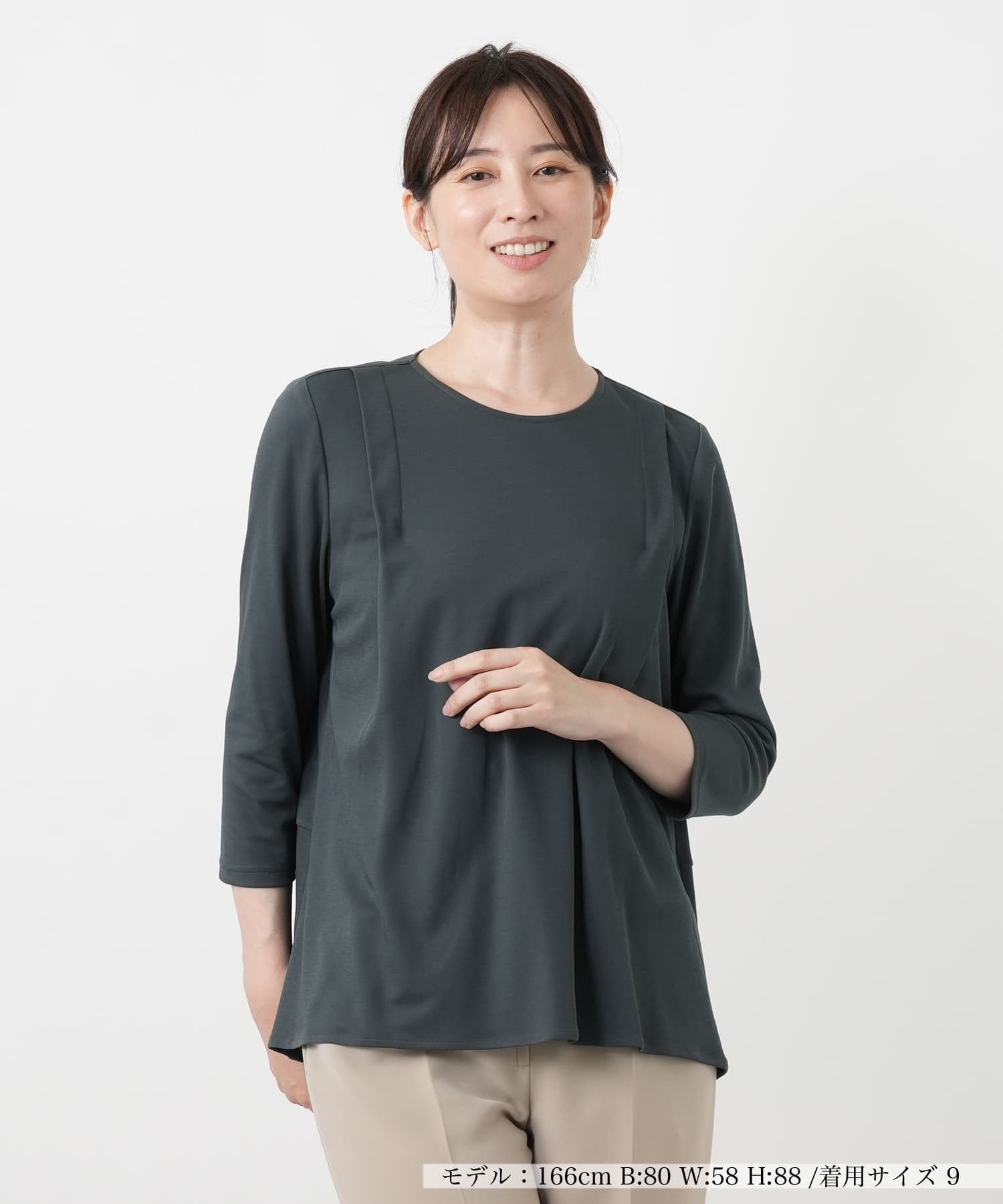 Leilian 七分袖タックカットソー【Leilian WHITE LABEL】 レリアン トップス カットソー・Tシャツ グレー ブラウン ホワイト