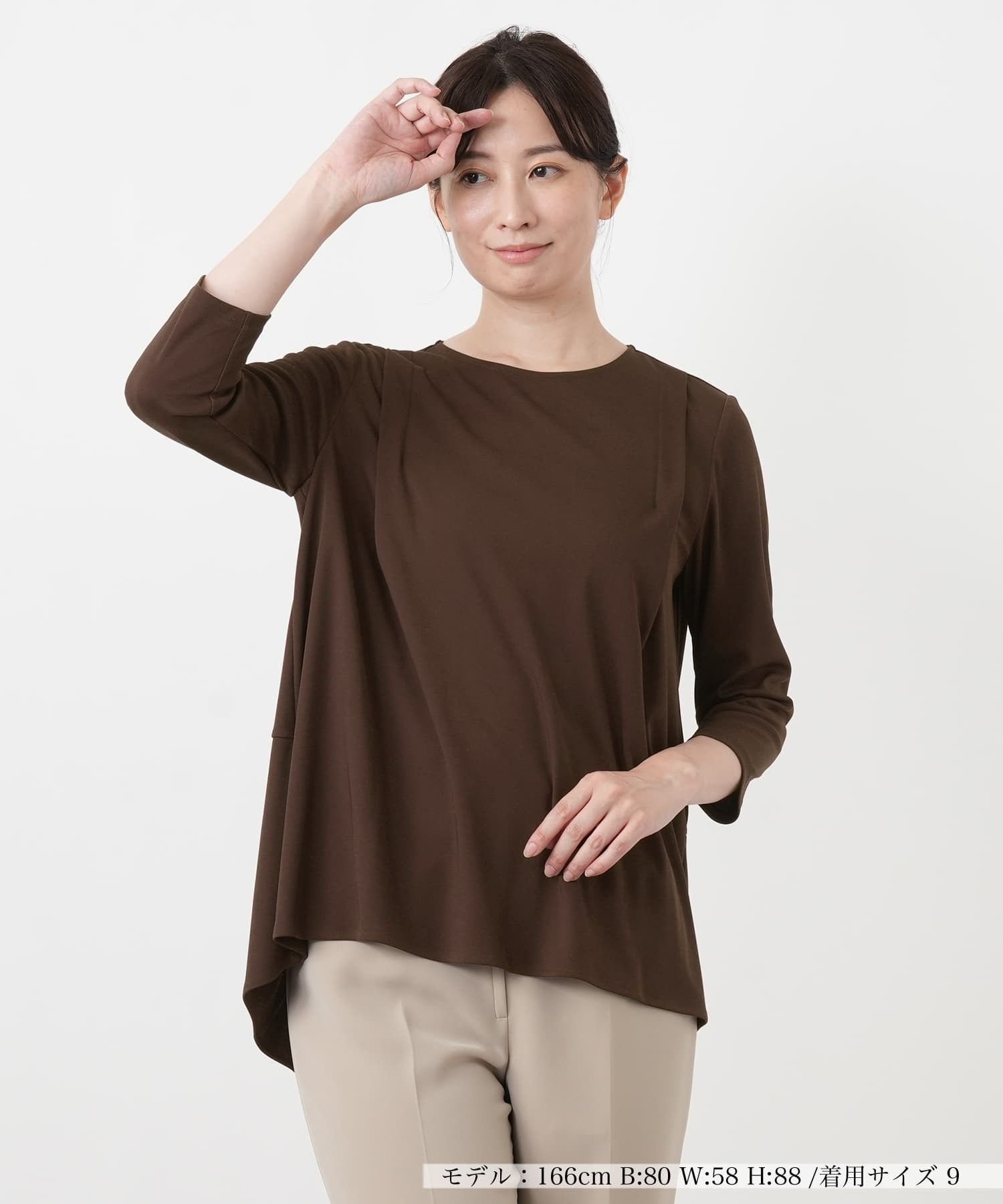 Leilian 七分袖タックカットソー【Leilian WHITE LABEL】 レリアン トップス カットソー・Tシャツ グレー ブラウン ホワイト