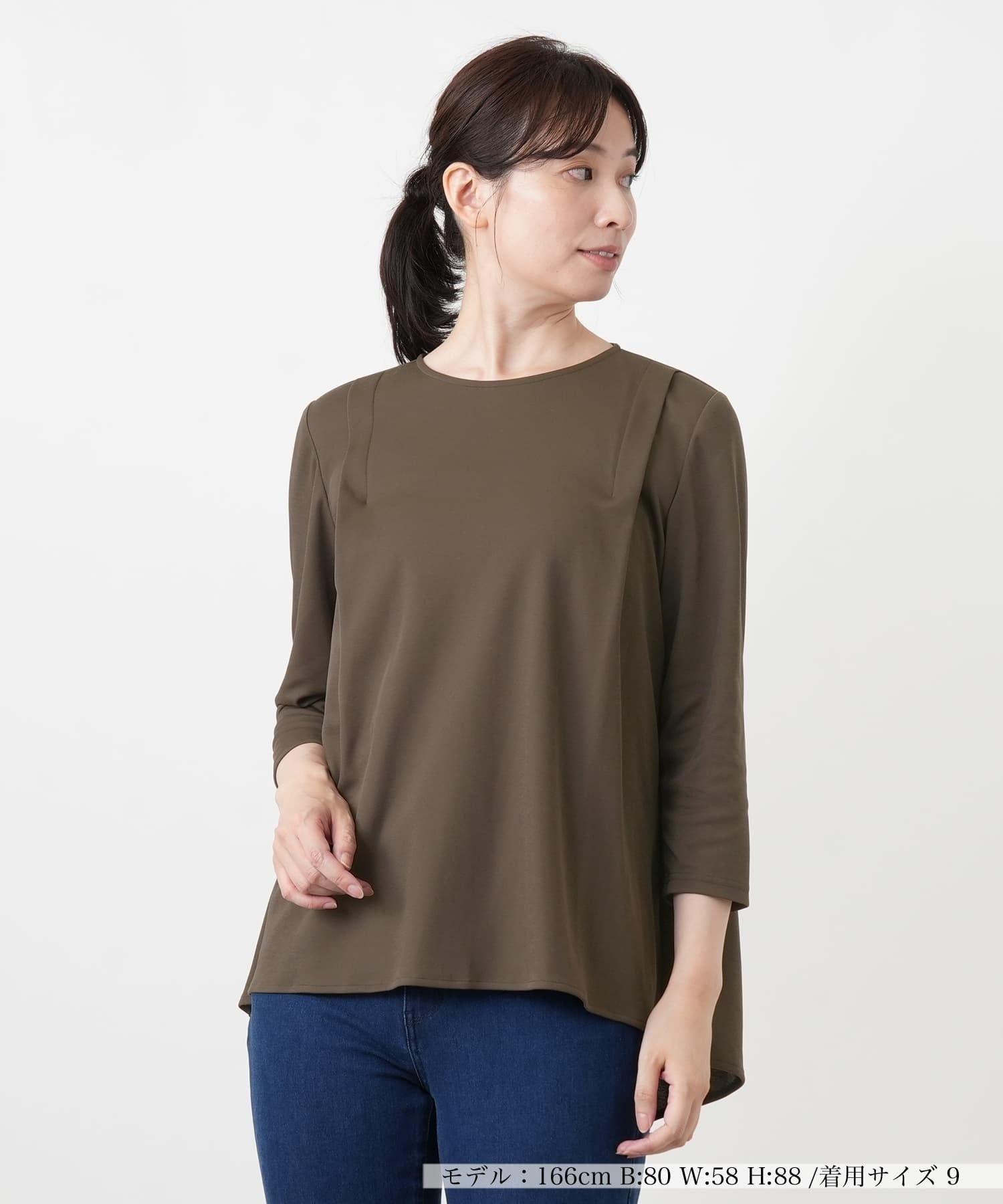 Leilian 七分袖タックカットソー【Leilian WHITE LABEL】 レリアン トップス カットソー・Tシャツ グレー ブラウン ホワイト