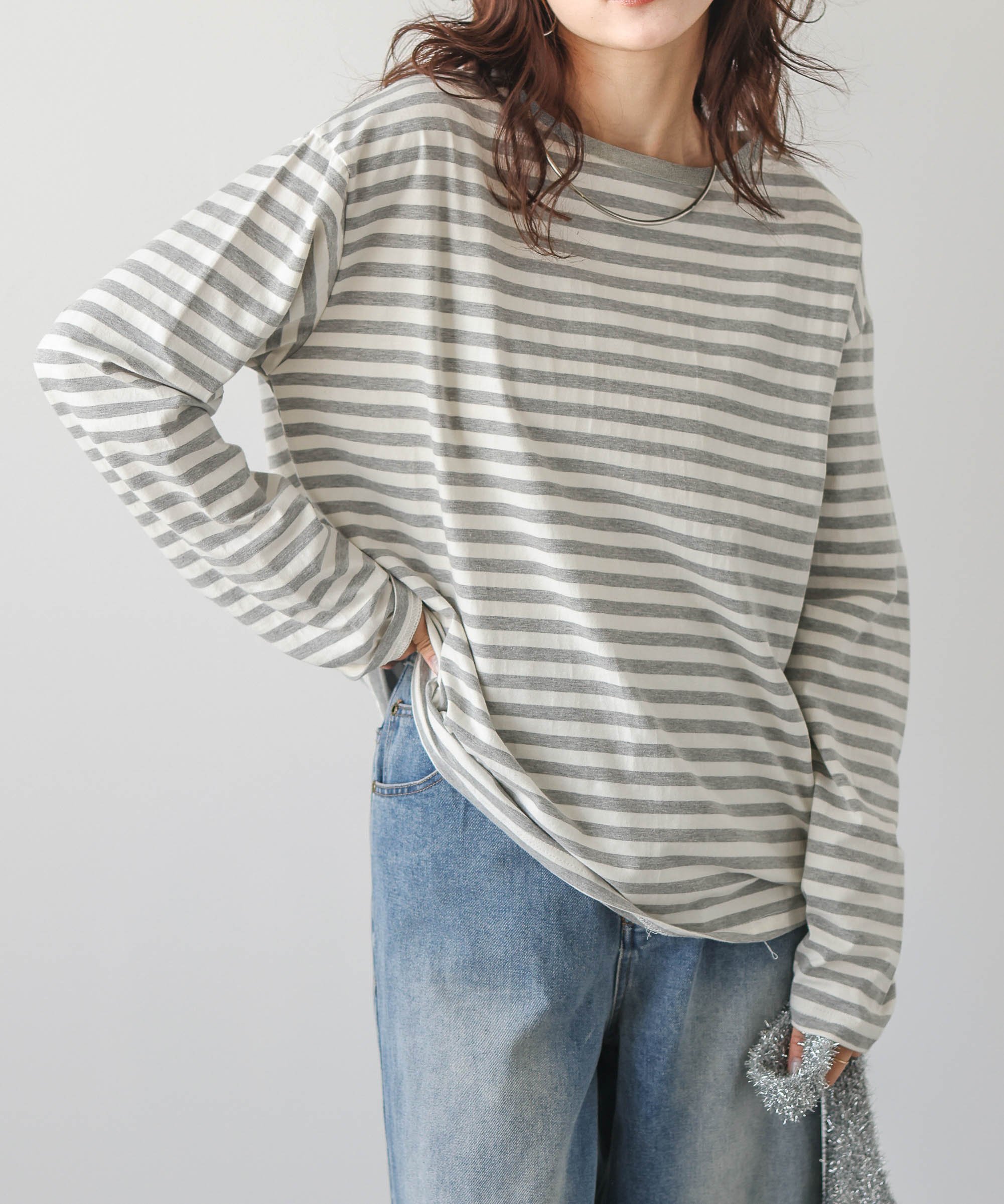 La-gemme ボーダーロングスリーブT ラジュール トップス カットソー・Tシャツ ブラック ブルー グレー【送料無料】