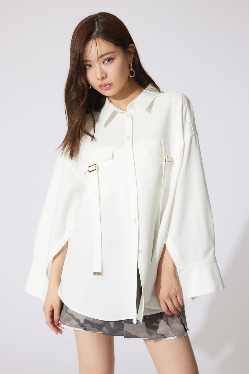 【SALE／10%OFF】rienda バックルディティールBigシャツ リエンダ トップス シャツ・ブラウス ピンク ホワイト【送料無料】のサムネイル