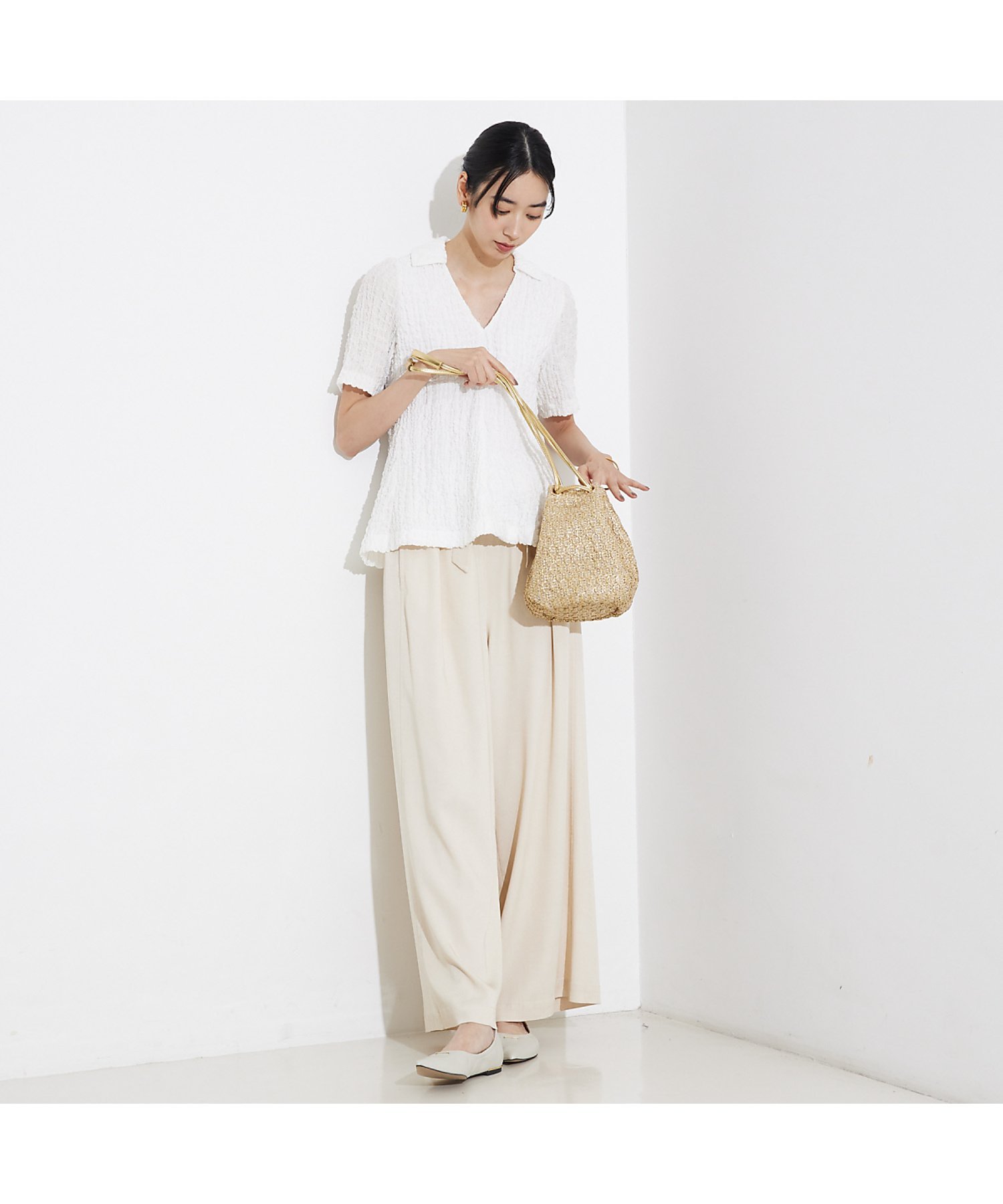 qualite テンセルデニムパンツ カリテ パンツ その他のパンツ ホワイト ブルー