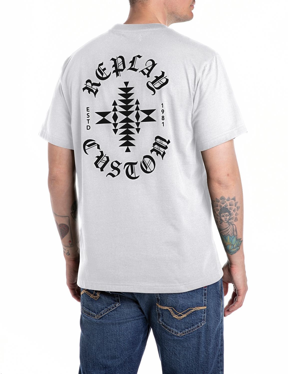 【SALE／10%OFF】REPLAY コットンジャ-ジープリントTシャツ リプレイ トップス カットソー・Tシャツ ホワイト ブラック【送料無料】