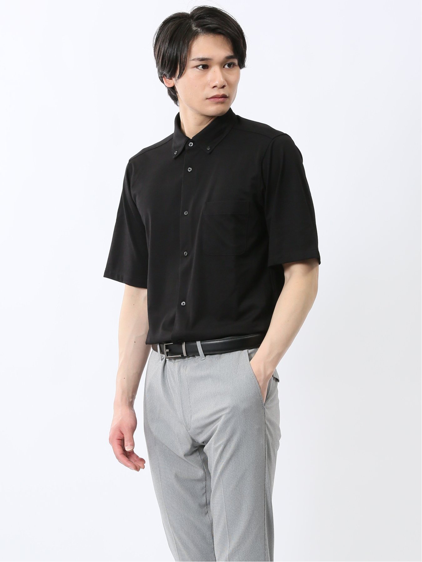 【SALE／30%OFF】TAKA-Q ストレッチ ボタンダウン 半袖シャツ タカキュー トップス シャツ・ブラウス ベージュ グレー
