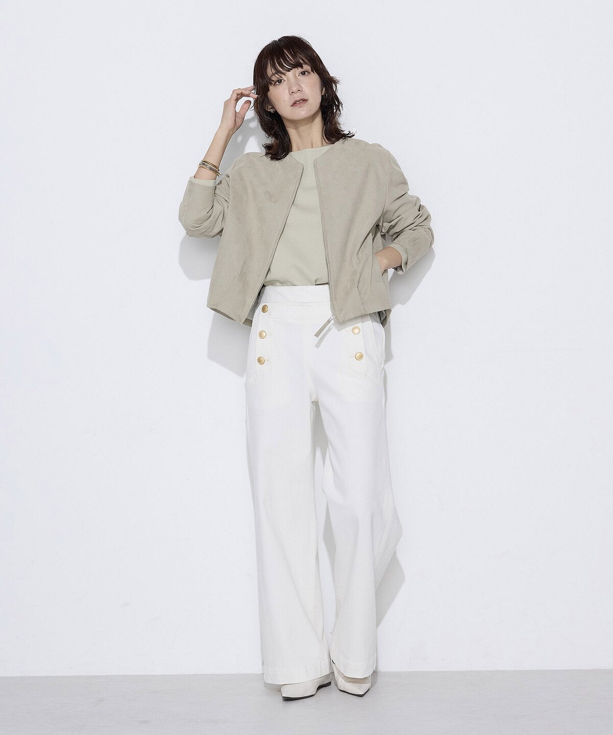 K.T KIYOKO TAKASE フェイクスエード タックブルゾン コムサ ジャケット・アウター ブルゾン・ジャンパー ブルー グレー