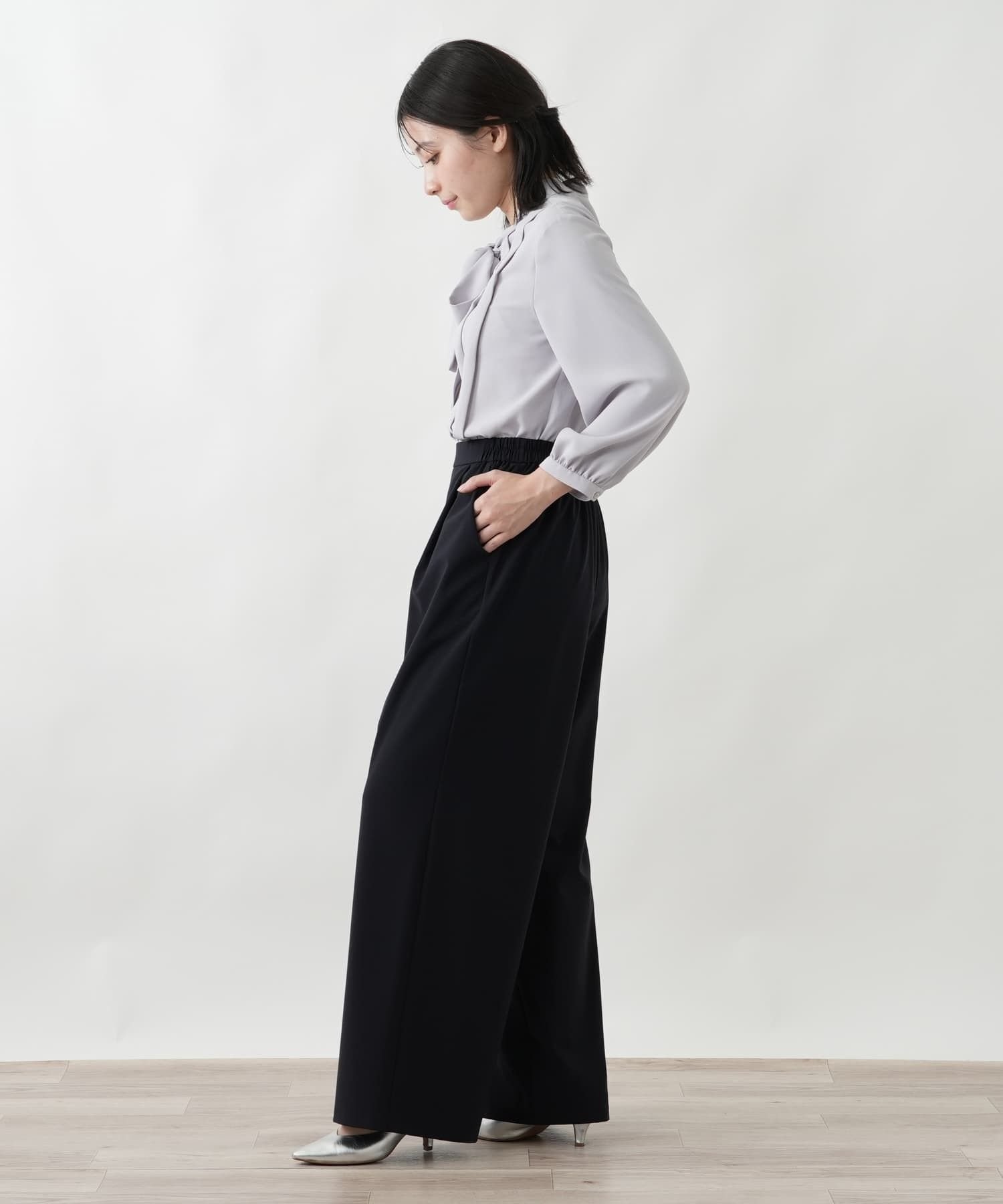 Leilian ストレッチワイドパンツ レリアン パンツ その他のパンツ ネイビー