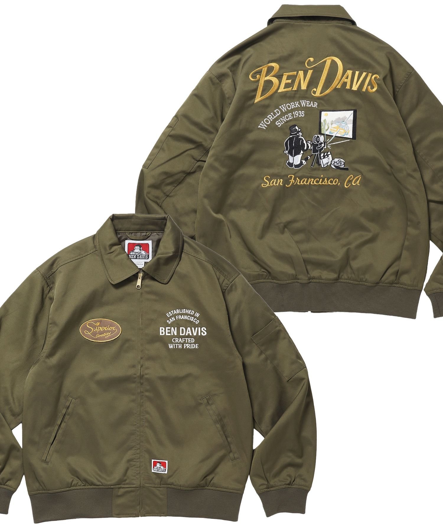 BEN DAVIS / WHITE LABEL 【BEN DAVIS(ベンデイビス)】THEATER EMB BM JACKET / ワーク ジャケット ジップ 刺繍 ポケット ワンポイント ナバル ジャケット・アウター ブルゾン・ジャンパー ブラック ネイビー カーキグリーン【送料無料】