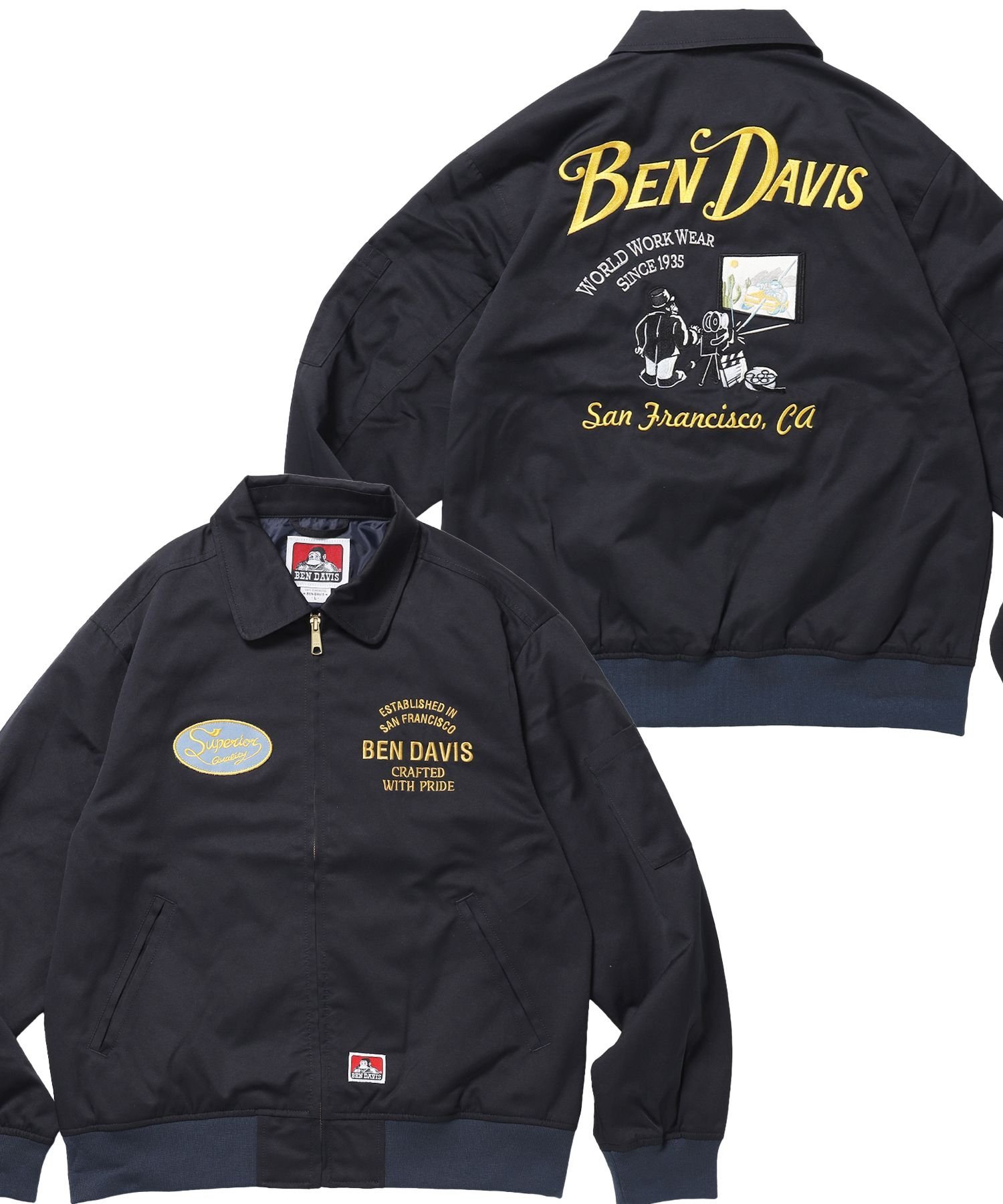 BEN DAVIS / WHITE LABEL 【BEN DAVIS(ベンデイビス)】THEATER EMB BM JACKET / ワーク ジャケット ジップ 刺繍 ポケット ワンポイント ナバル ジャケット・アウター ブルゾン・ジャンパー ブラック ネイビー カーキグリーン【送料無料】