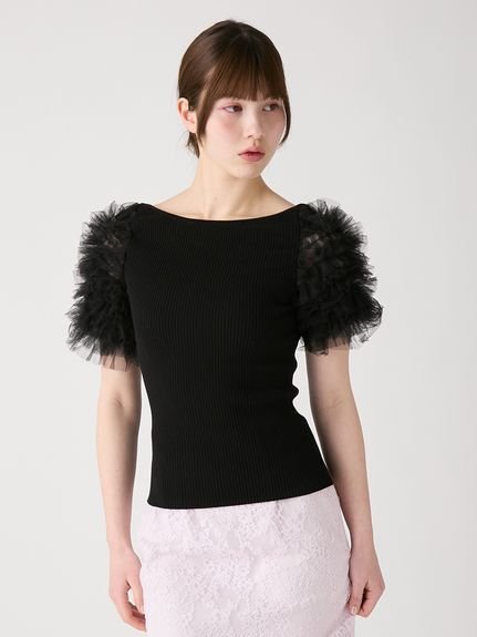 【SALE／50%OFF】FURFUR チュチュスリーブニットトップス ファーファー トップス ニット ピンク ブラック【送料無料】