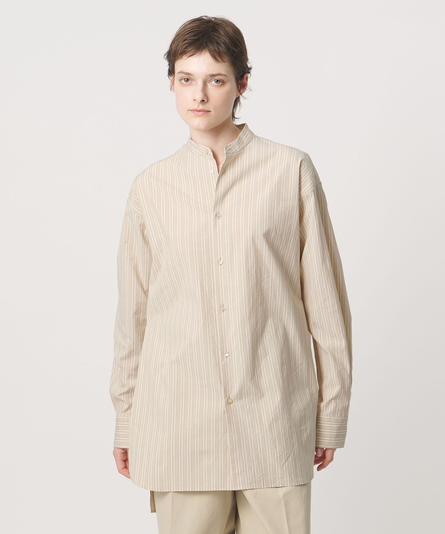 ＜LOEFF＞ストライプ バンドカラー シャツ ユナイテッドアローズ トップス シャツ・ブラウス ホワイト
