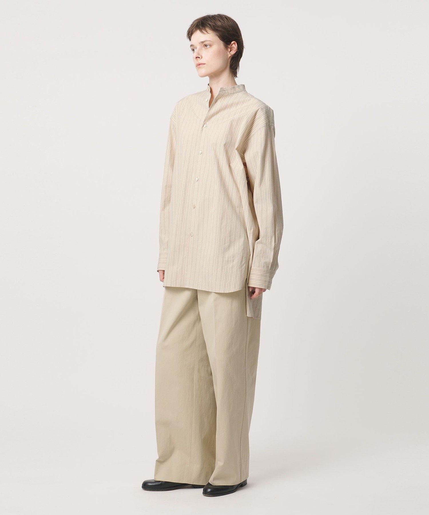 ＜LOEFF＞ストライプ バンドカラー シャツ ユナイテッドアローズ トップス シャツ・ブラウス ホワイト