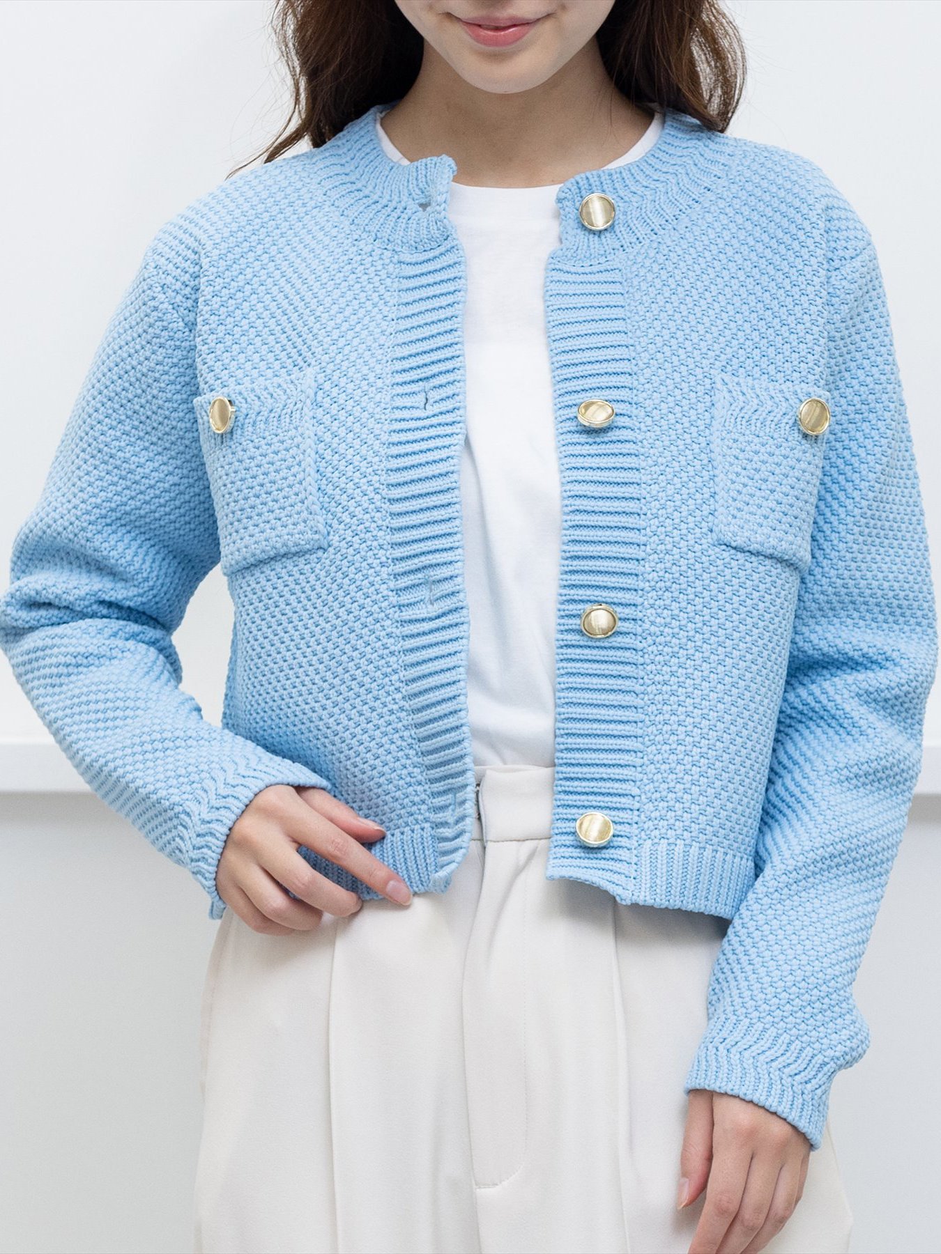 【SALE／58%OFF】clear ニットショートジャケット クリア ジャケット・アウター その他のジャケット・アウター ブルー ホワイト ピンク イエローのサムネイル