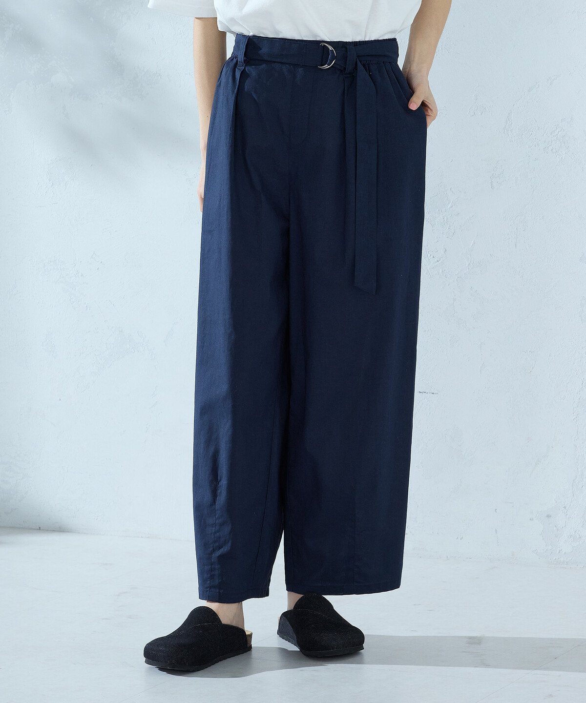 Linen, Hemp - ONIGIRI コットンリネンベルト付きパンツ/セットアップ対応 コムサイズム パンツ その他のパンツ ネイビー ベージュ【送料無料】