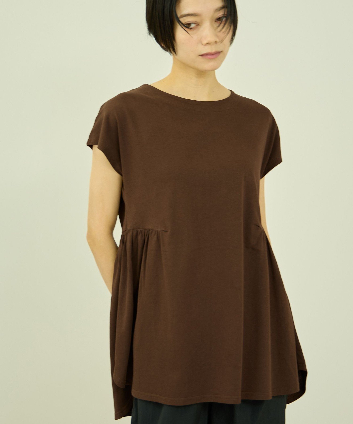 VICKY ひんやりカットソーギャザープルオーバー ビッキー トップス カットソー・Tシャツ ブラウン ブラック ネイビー