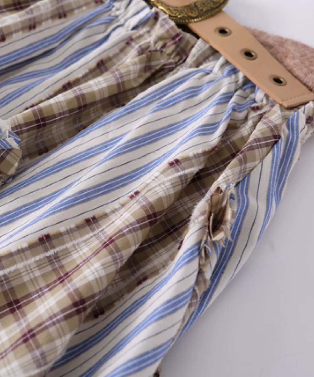 LA POMME petit Plaid-Contrast Strapless Top with Belt ラポミ・プチ トップス ノースリーブ・タンクトップ ブラウン