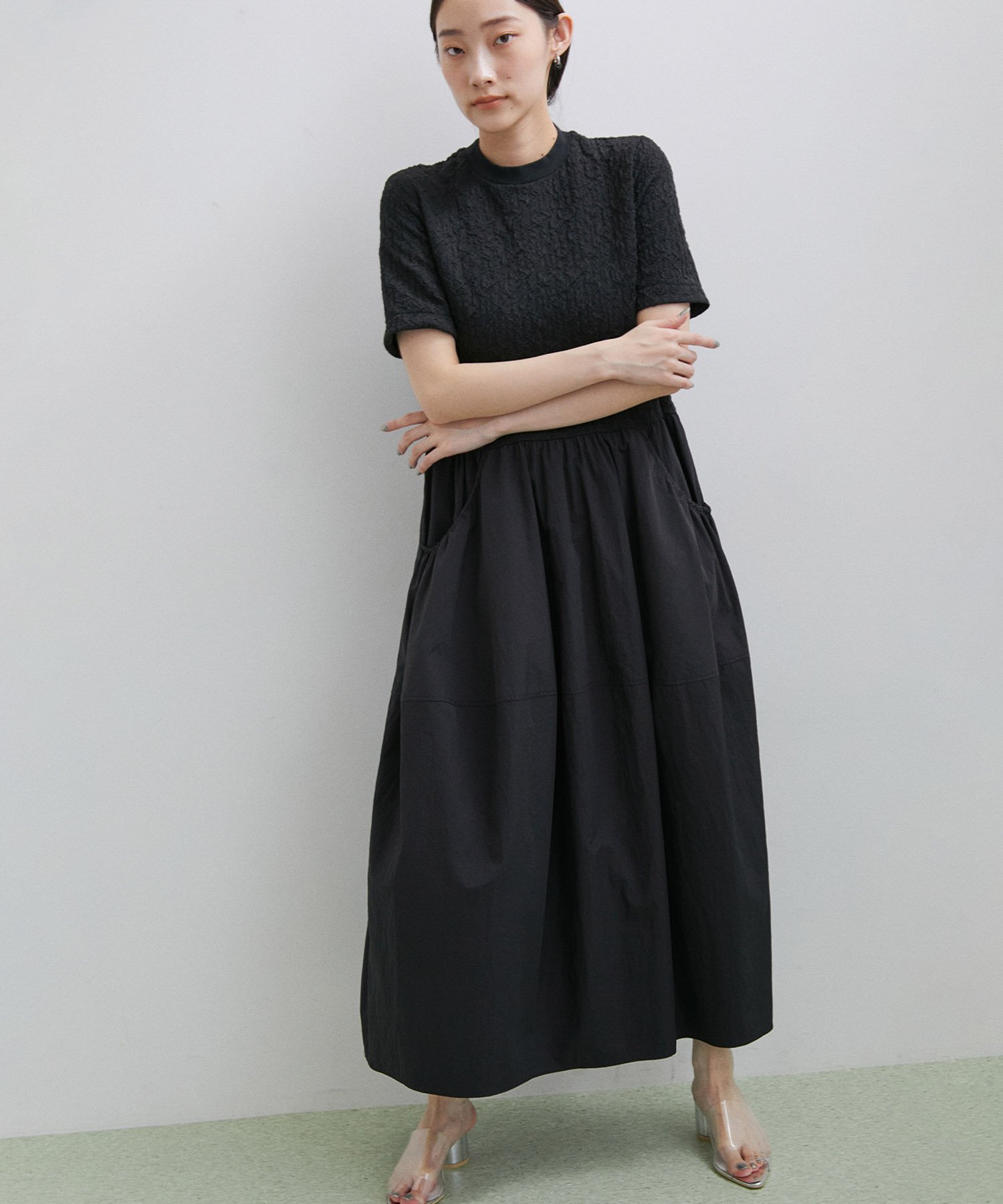 ADAM ET ROPE' FEMME バブルジャージワンピース アダムエロペ ワンピース・ドレス ワンピース ブラック ホワイト【送料無料】のサムネイル