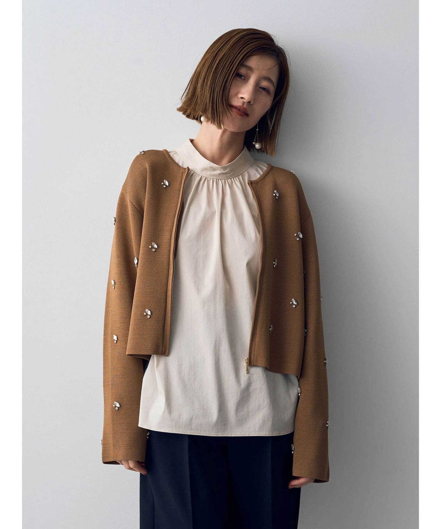 【SALE／50%OFF】YECCA VECCA ビジューZIPニットジャケット イェッカヴェッカ トッ...