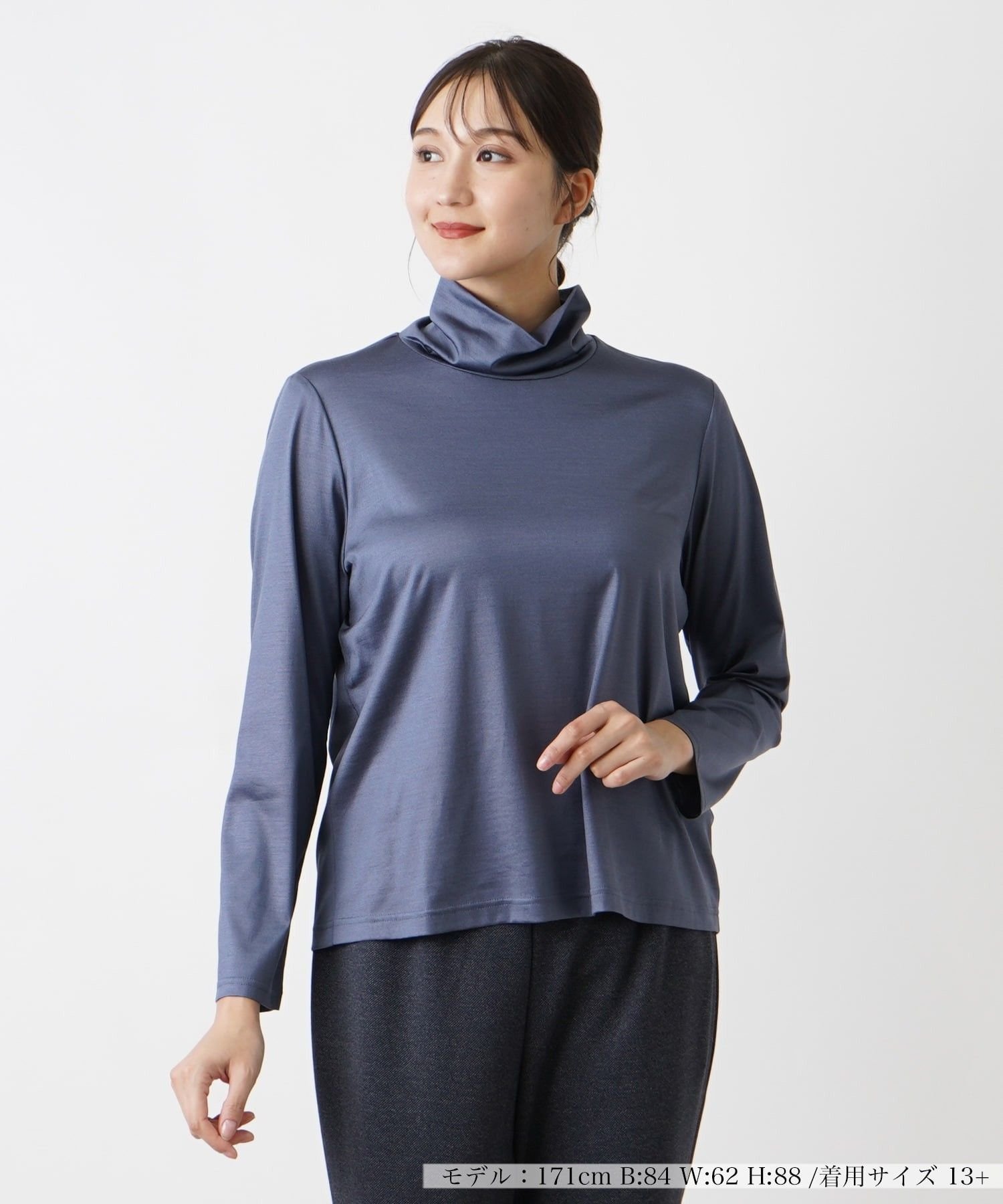Leilian PLUS HOUSE 【店頭人気】タートルネックカットソー【シルク混】 レリアン プラスハウス トップス カットソー・Tシャツ ピンク ブラック パープル グレー ブルー ベージュ ワインレッド ホワイト