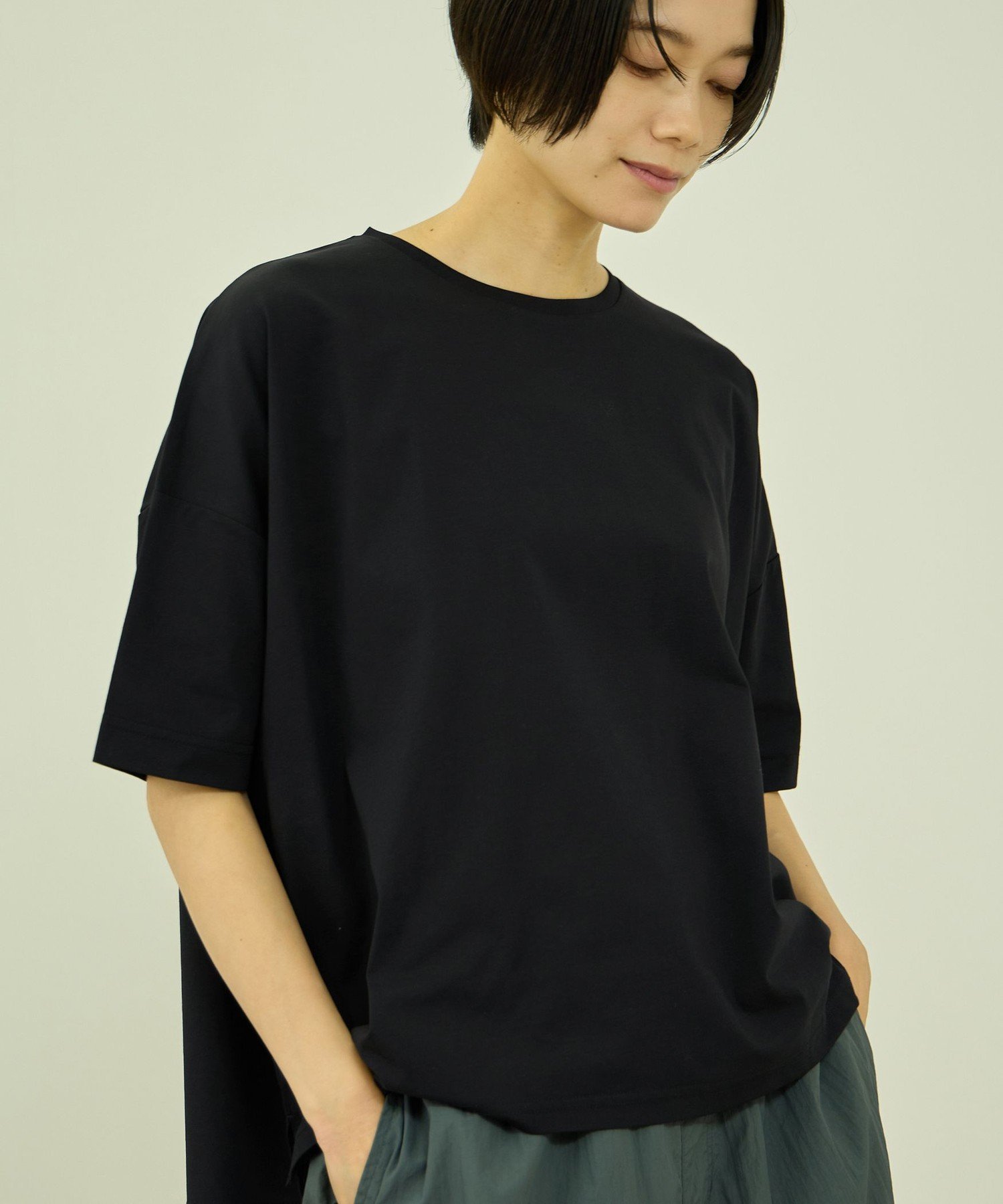 VICKY コットンソロナジャージプルオーバー ビッキー トップス カットソー・Tシャツ ブラック ピンク ホワイト ネイビー