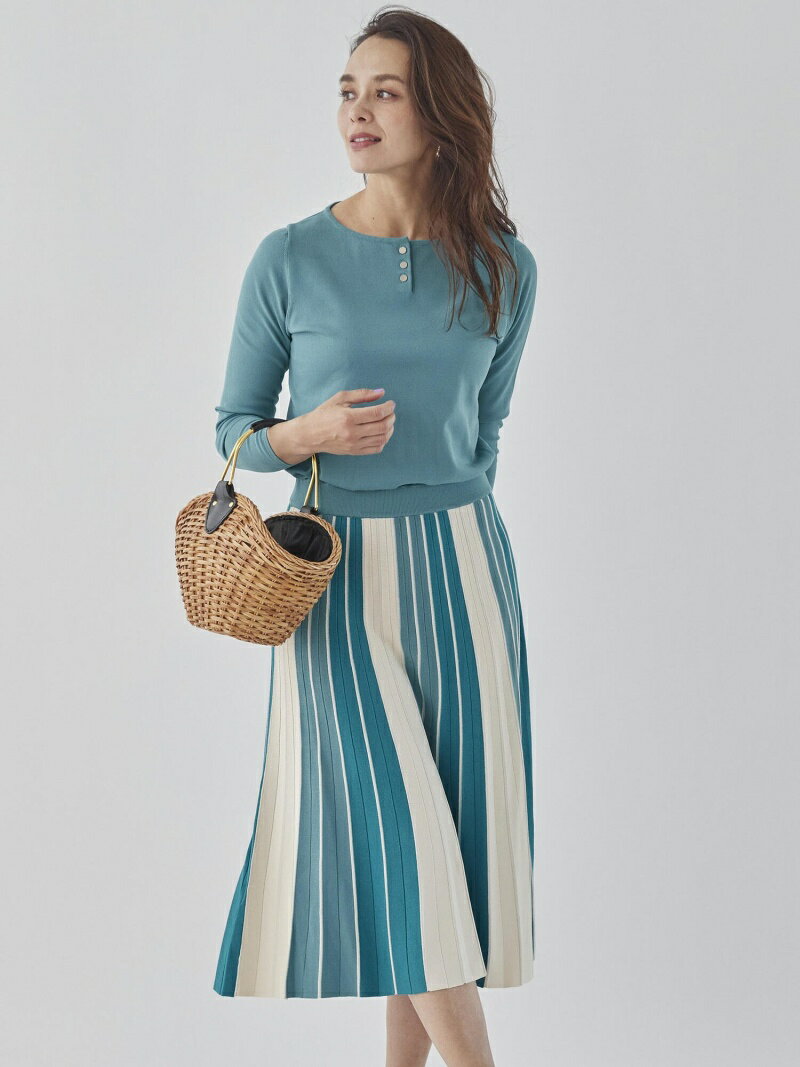 【SALE／50%OFF】Viaggio Blu プリーツ配色ニットワンピース ビアッジョブルー ワンピース・ドレス シャツワンピース ブルー ホワイト【送料無料】のサムネイル