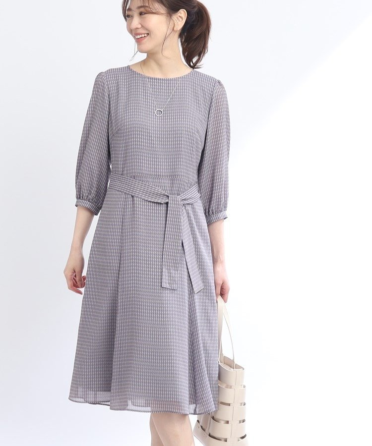 Reflect 【洗える】ライン幾何風プリントワンピース リフレクト ワンピース・ドレス その他のワンピース・ドレス ネイビー グレー【送料無料】のサムネイル