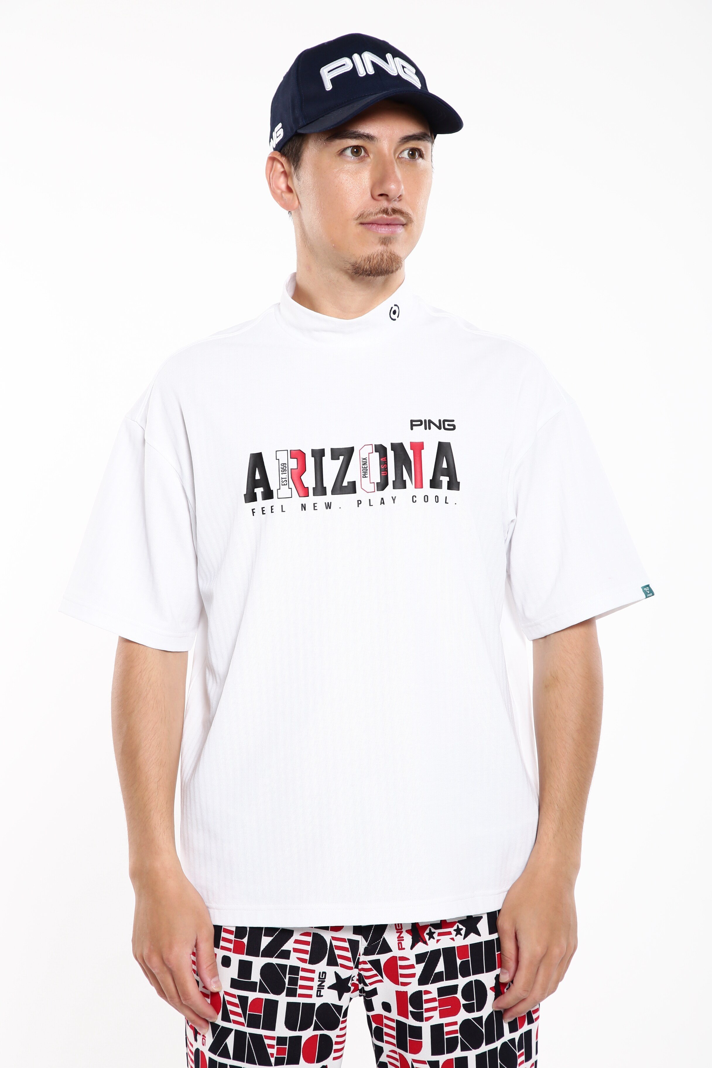 PING APPAREL ドライミックスベアサッカー半袖ハイネックカットソー ＜NATIVE＞ (MENS) ピン アパレル トップス その他のトップス ネイビー ブルー ホワイト【送料無料】