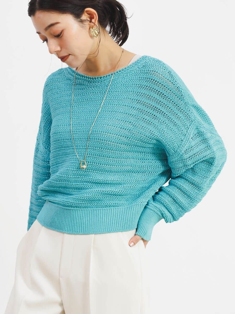 【SALE／53%OFF】GRANDTABLE ローゲージ和紙糸ニット ヴァン トップス ニット ブルー ホワイト ベージュ【送料無料】