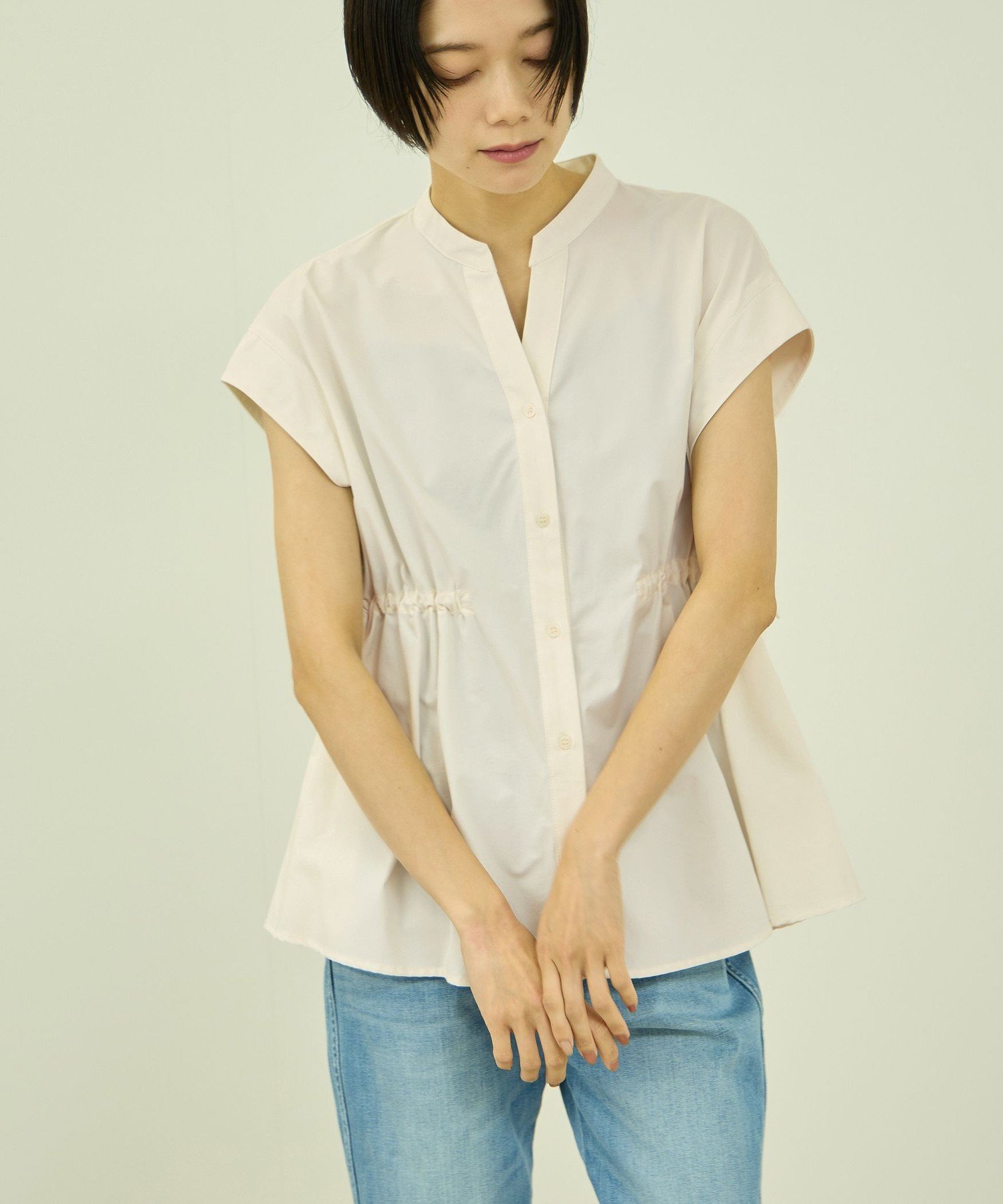 VICKY 【涼やかストレッチ】フレンチスリーブ ビッキー トップス シャツ・ブラウス ブルー ブラック ブラウン ホワイト