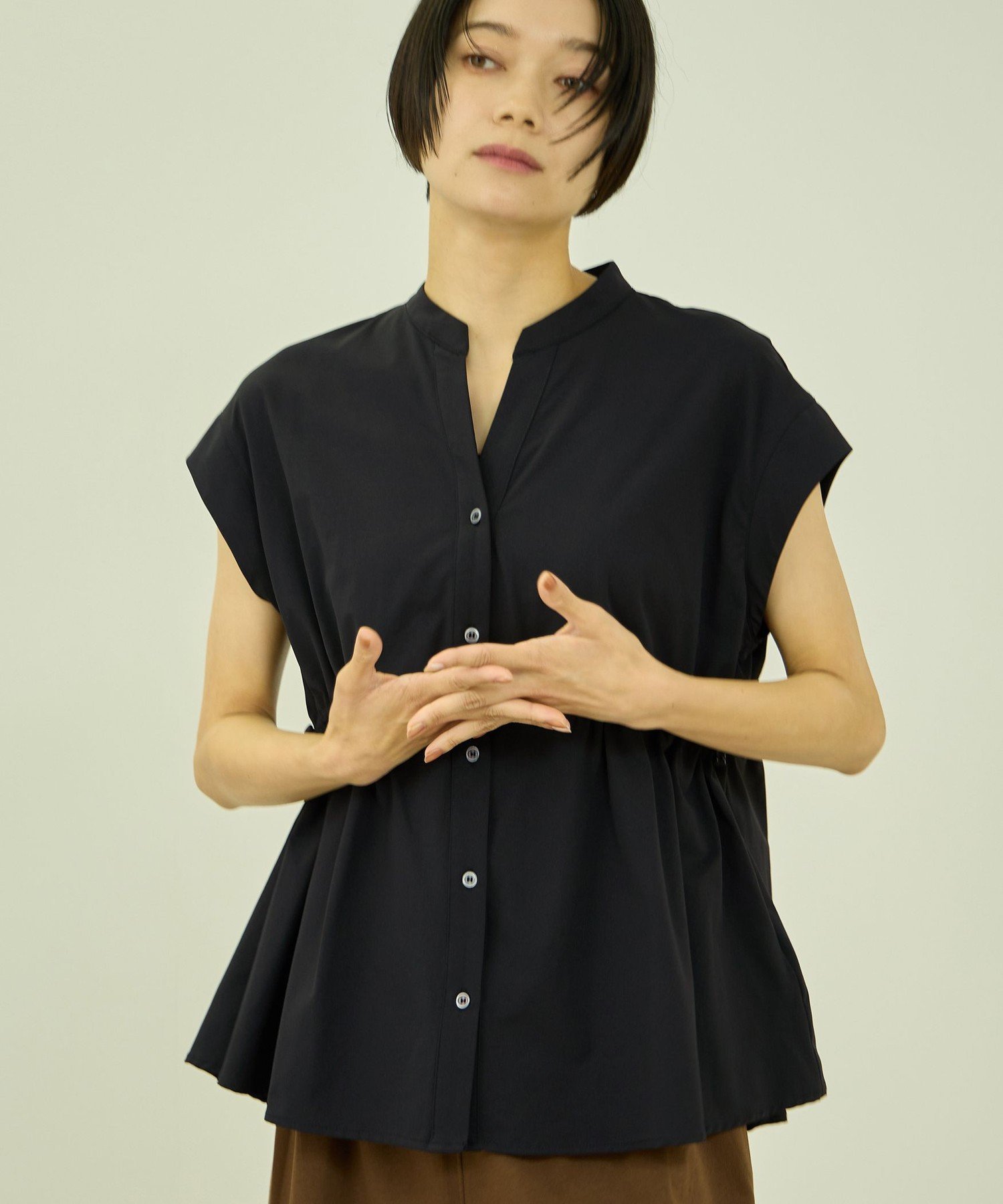 VICKY 【涼やかストレッチ】フレンチスリーブ ビッキー トップス シャツ・ブラウス ブルー ブラック ブラウン ホワイト