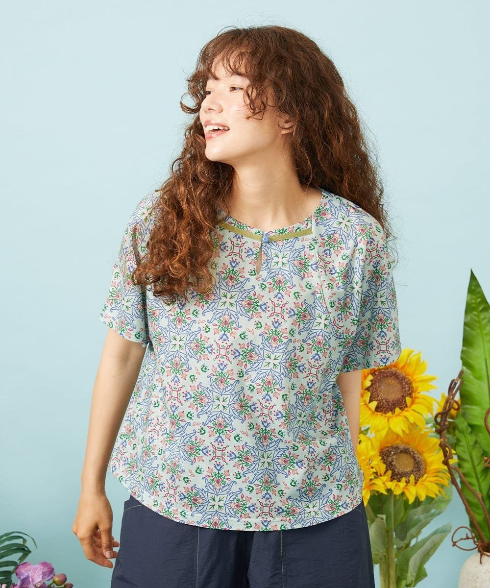 Jocomomola 【接触冷感】Solana プリントカットソープルオーバー ホコモモラ トップス カットソー・Tシャツ ブラック