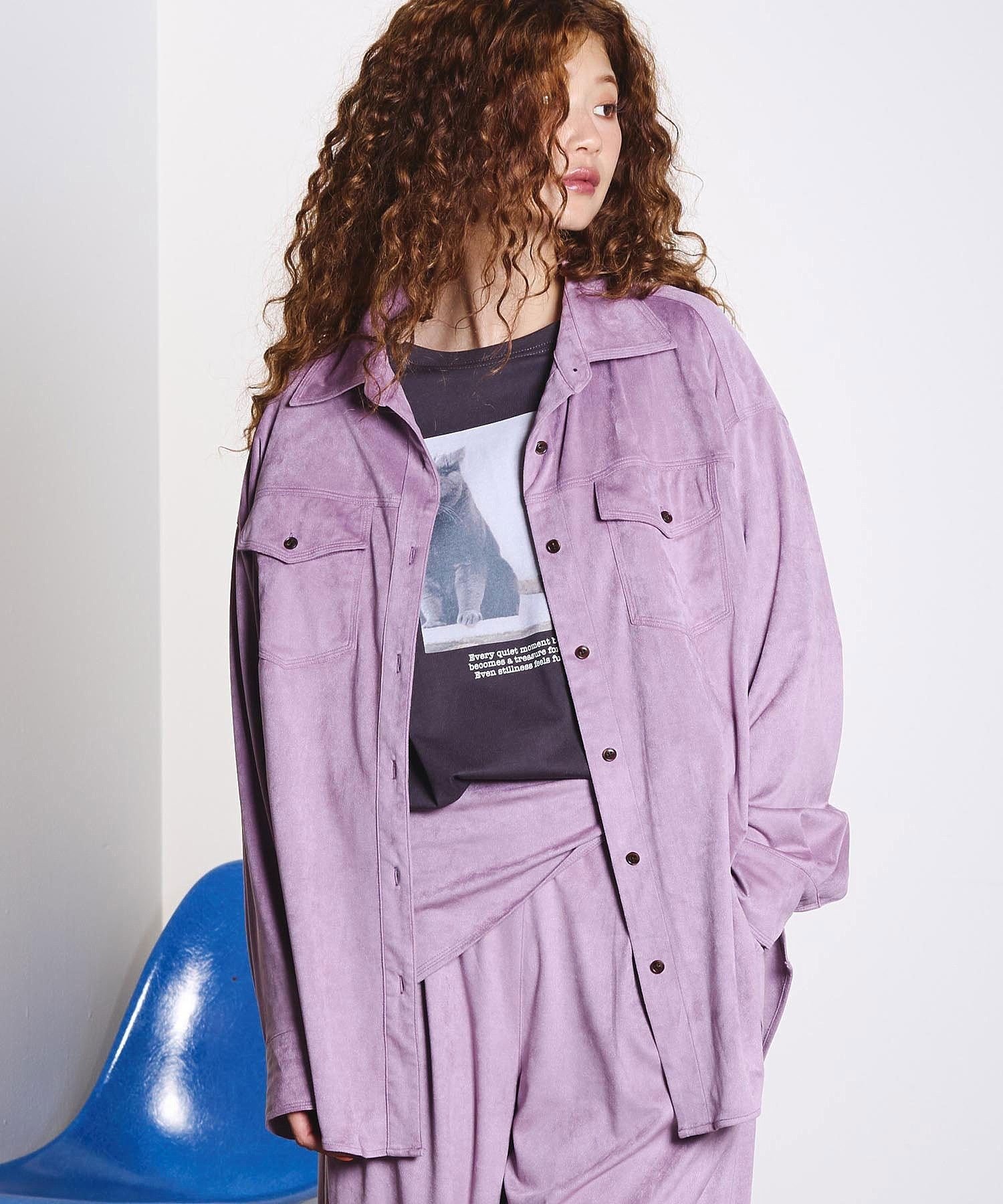 ROSE BUD FAUX SUEDE SHIRT ローズバッド トップス シャツ・ブラウス グレー ブラウン パープル