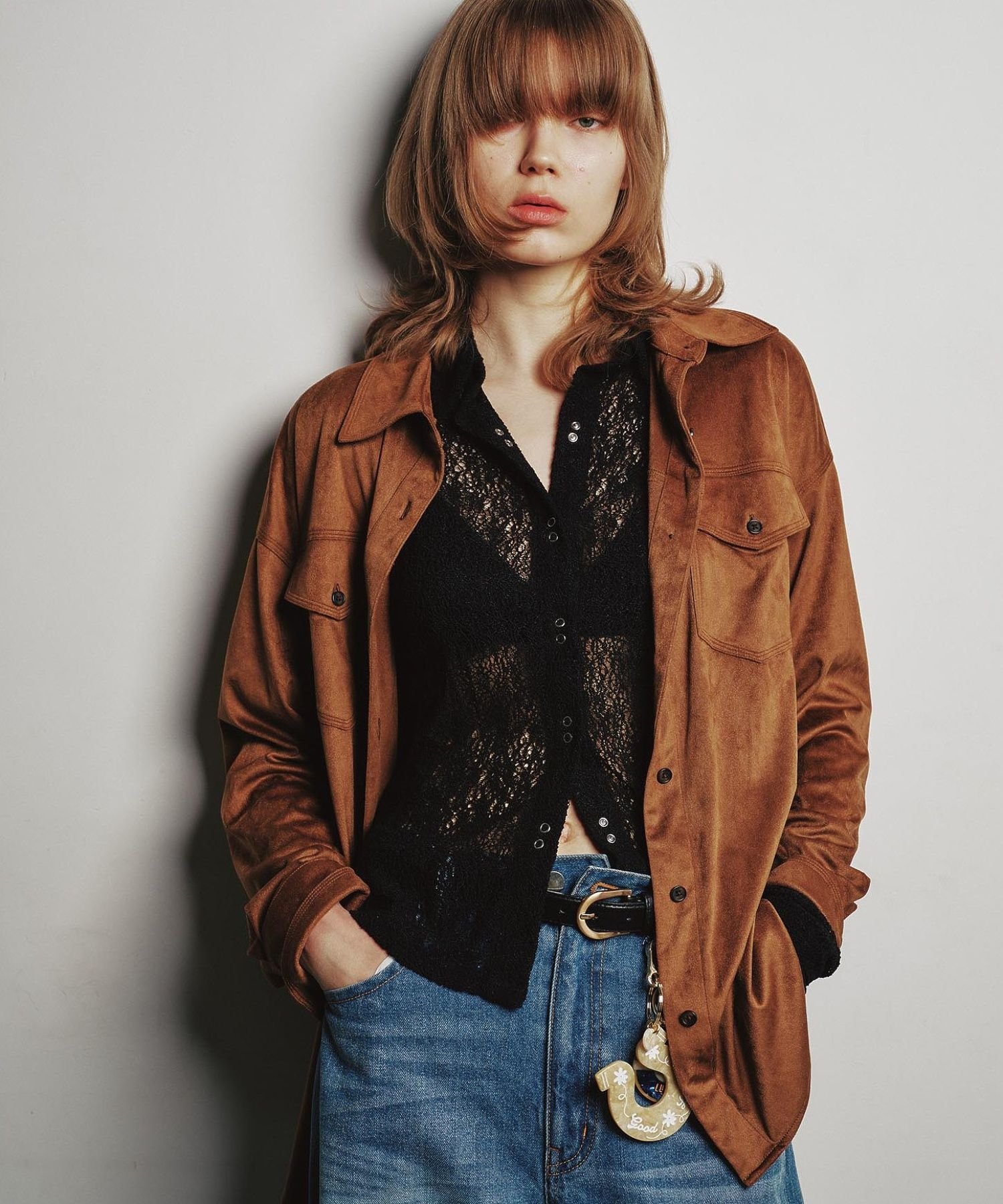 ROSE BUD FAUX SUEDE SHIRT ローズバッド トップス シャツ・ブラウス グレー ブラウン パープル