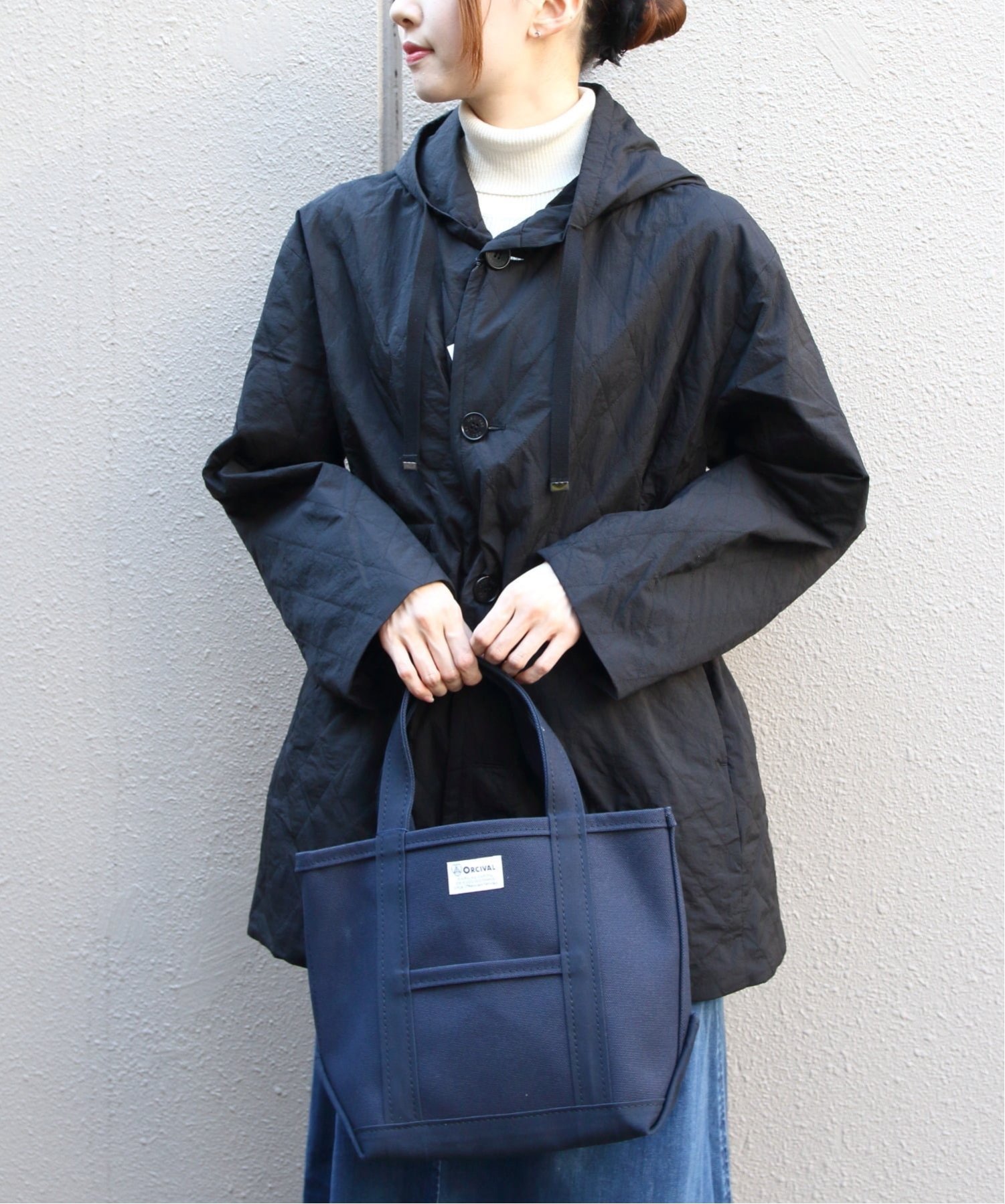ORCIVAL オーシバル GATHERED WAIST MIDDLE LENGTH COAT A0826 SSA ステップス ジャケット・アウター ナイロンジャケット ブラック