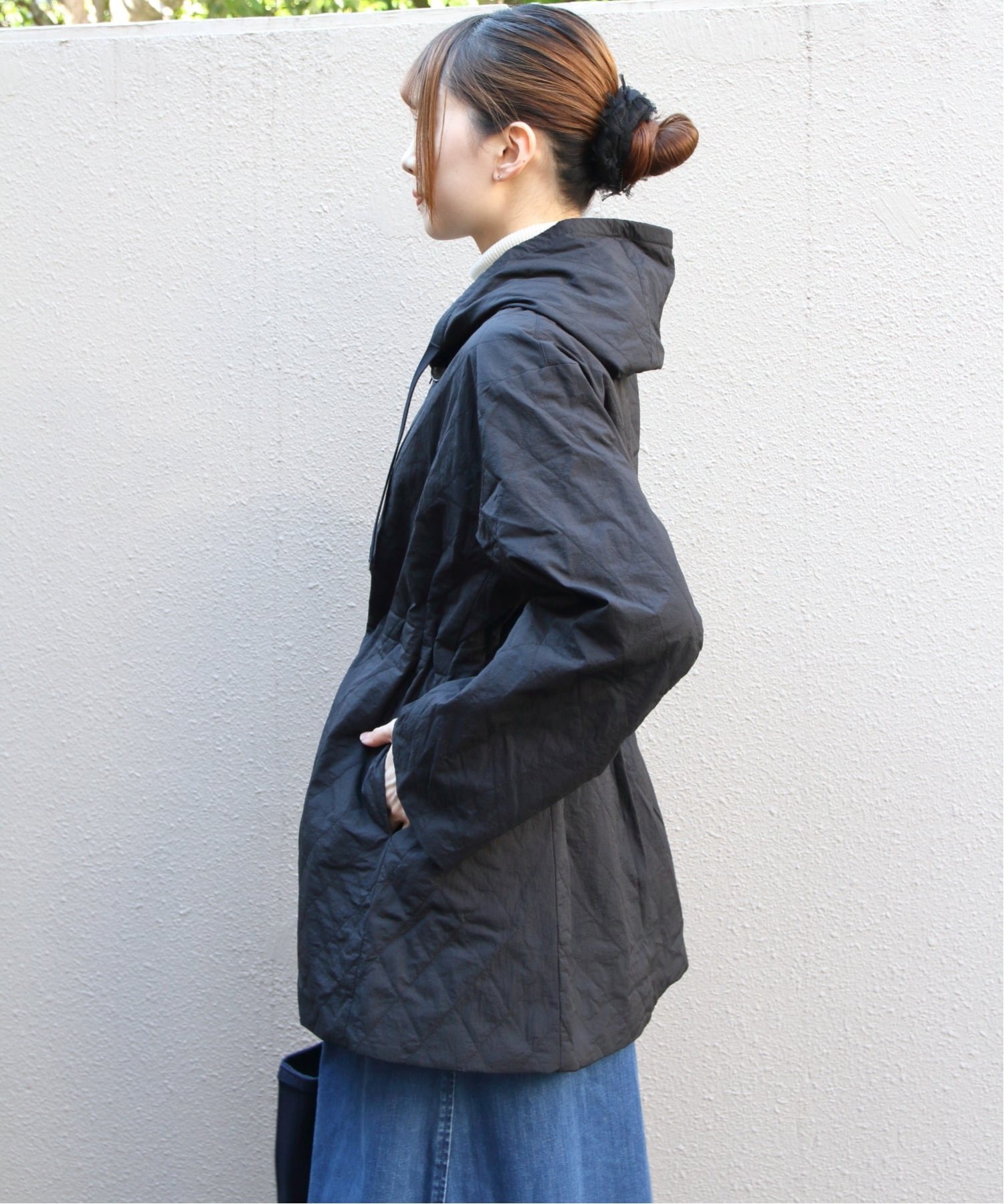 ORCIVAL オーシバル GATHERED WAIST MIDDLE LENGTH COAT A0826 SSA ステップス ジャケット・アウター ナイロンジャケット ブラック