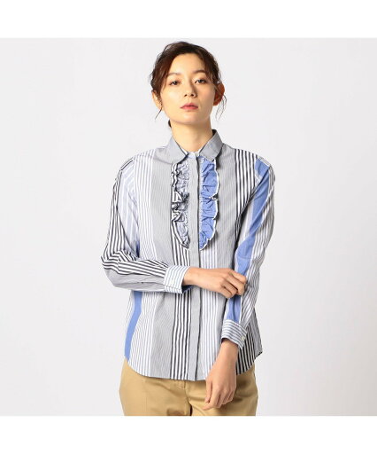 SCAPA クレージーストライプブラウス スキャパ トップス シャツ・ブラウス ブルー【送料無料】 SCAPA クレージーストライプブラウス スキャパ トップス シャツ・ブラウス ブルー【送料無料】