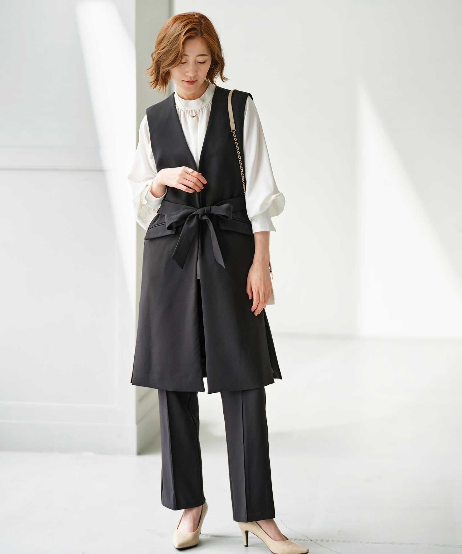 【SALE／20%OFF】GeeRA ノーカラージレパンツスーツセット ジーラ スーツ・フォーマル セットアップスーツ ブラック ベージュ【送料無料】