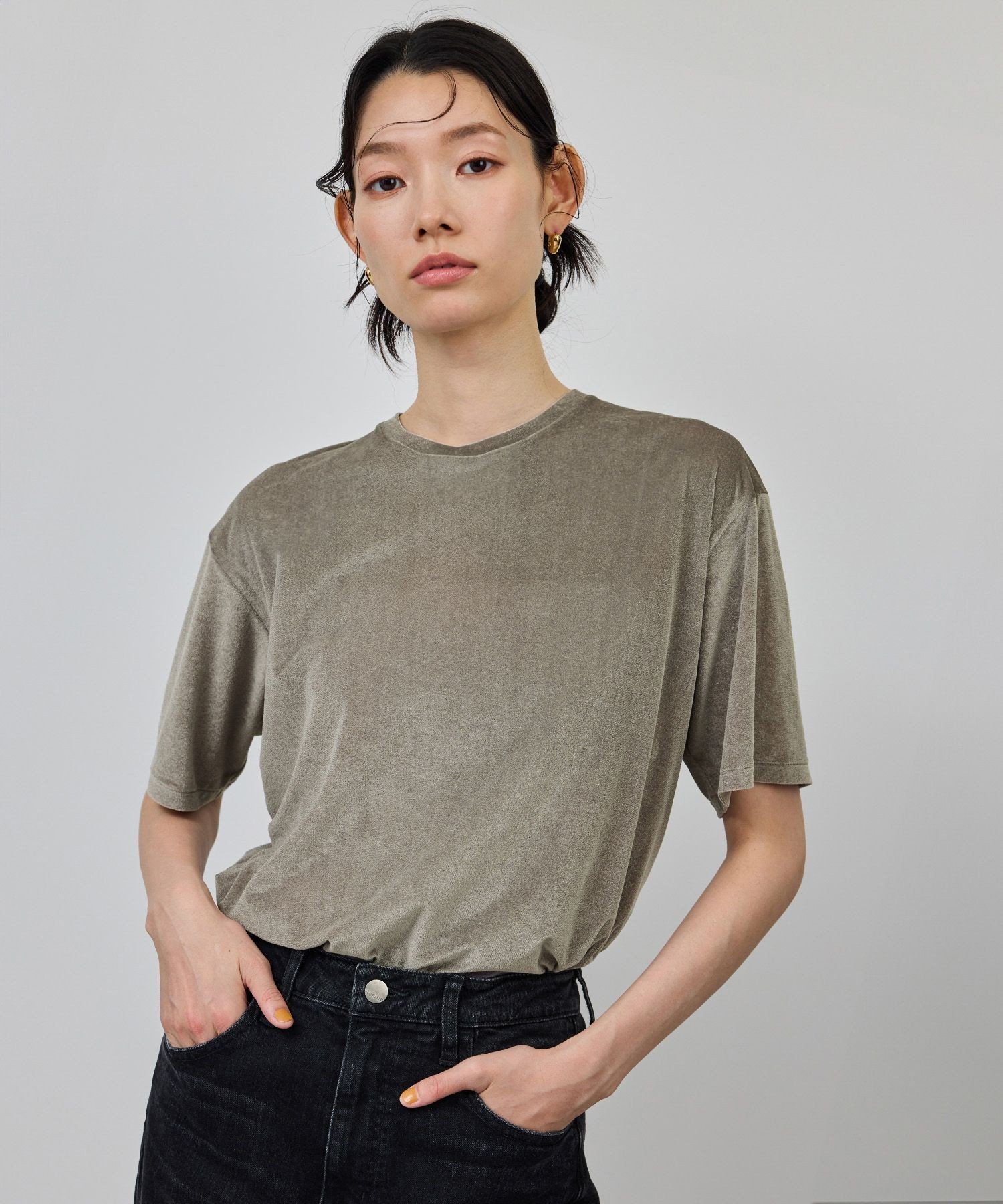 ROPE' 【洗える】シアーベロアTシャツ ロペ トップス カットソー・Tシャツ ブラック ワインレッド グレー【送料無料】のサムネイル