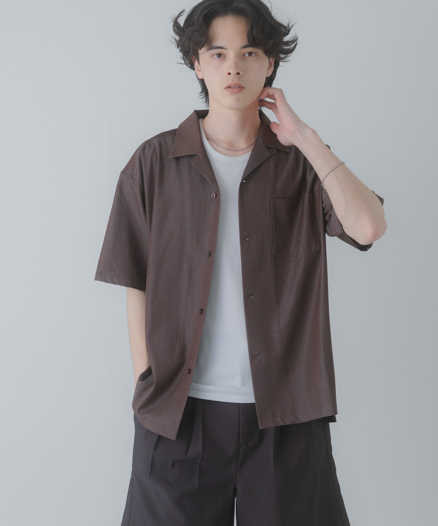 SENSE OF PLACE シャンブレーオープンカラーシャツ センス オブ プレイス トップス シャツ・ブラウス ブラウン ブルー