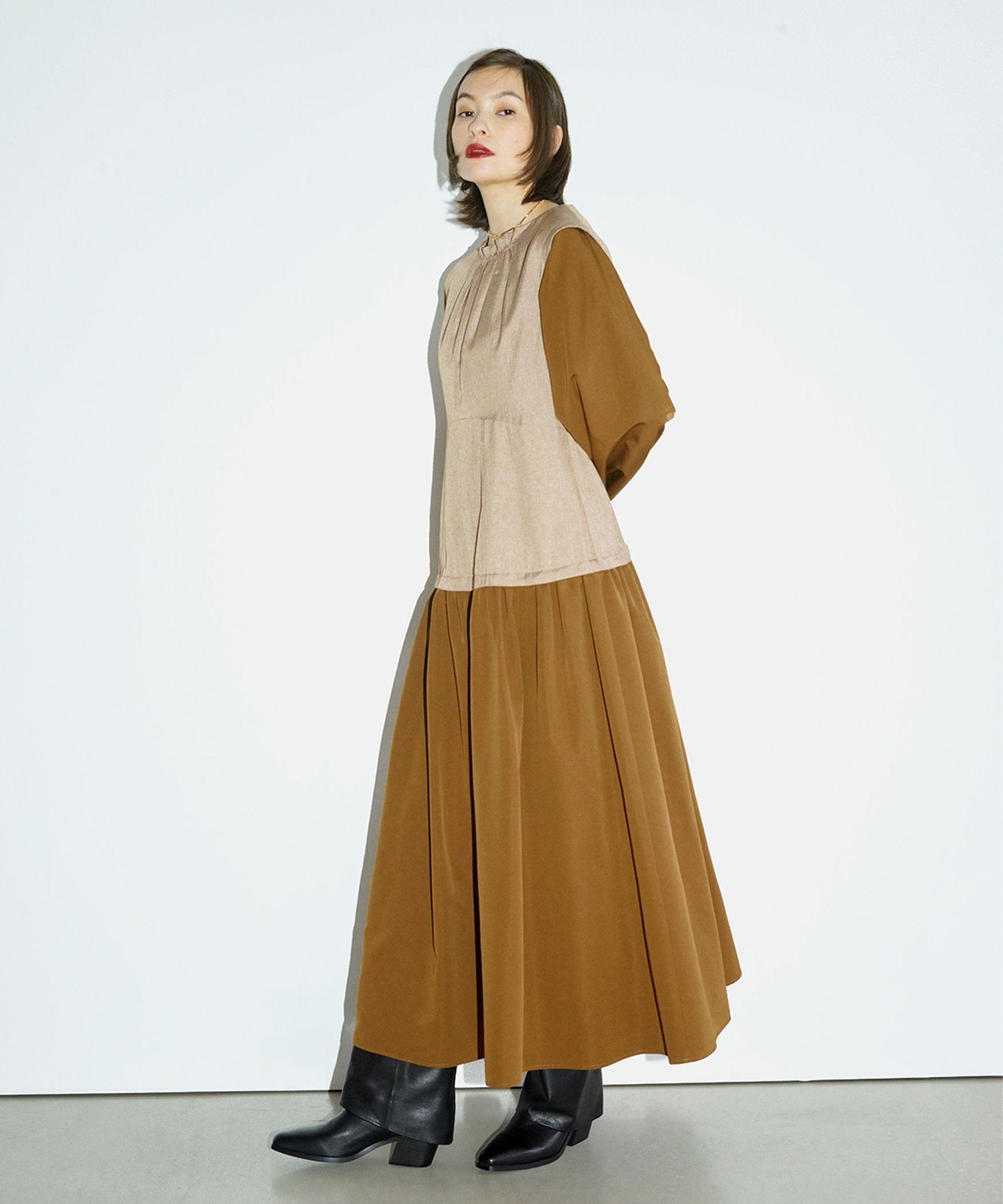 Ray BEAMS RBS / 異素材 キリカエ ワンピース ビームス ウイメン ワンピース・ドレス その他のワンピース・ドレス ブラック ブラウン【送料無料】