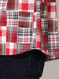 Patchwork Madras Gingham Short Sleeve Buttondown Shirt EH91015: Red