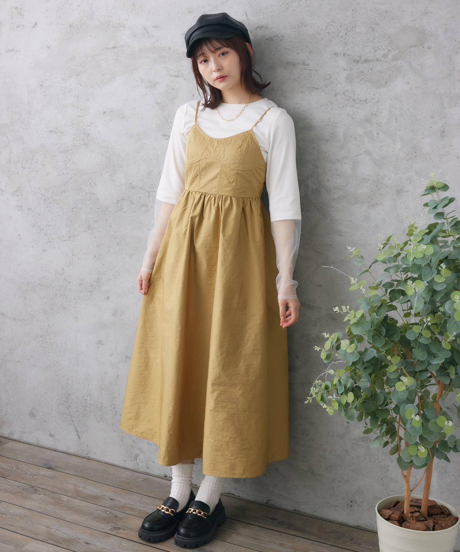 【SALE／10%OFF】RETRO GIRL ステッチキャミOP レトロガール ワンピース・ドレス その他のワンピース・ドレス イエロー ブラック ベージュ