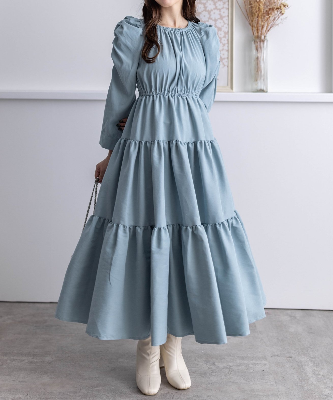 【SALE／81%OFF】clear 7分袖ピーチティアードギャザーワンピース クリア ワンピース・ドレス ワンピース グレー ブラウンのサムネイル