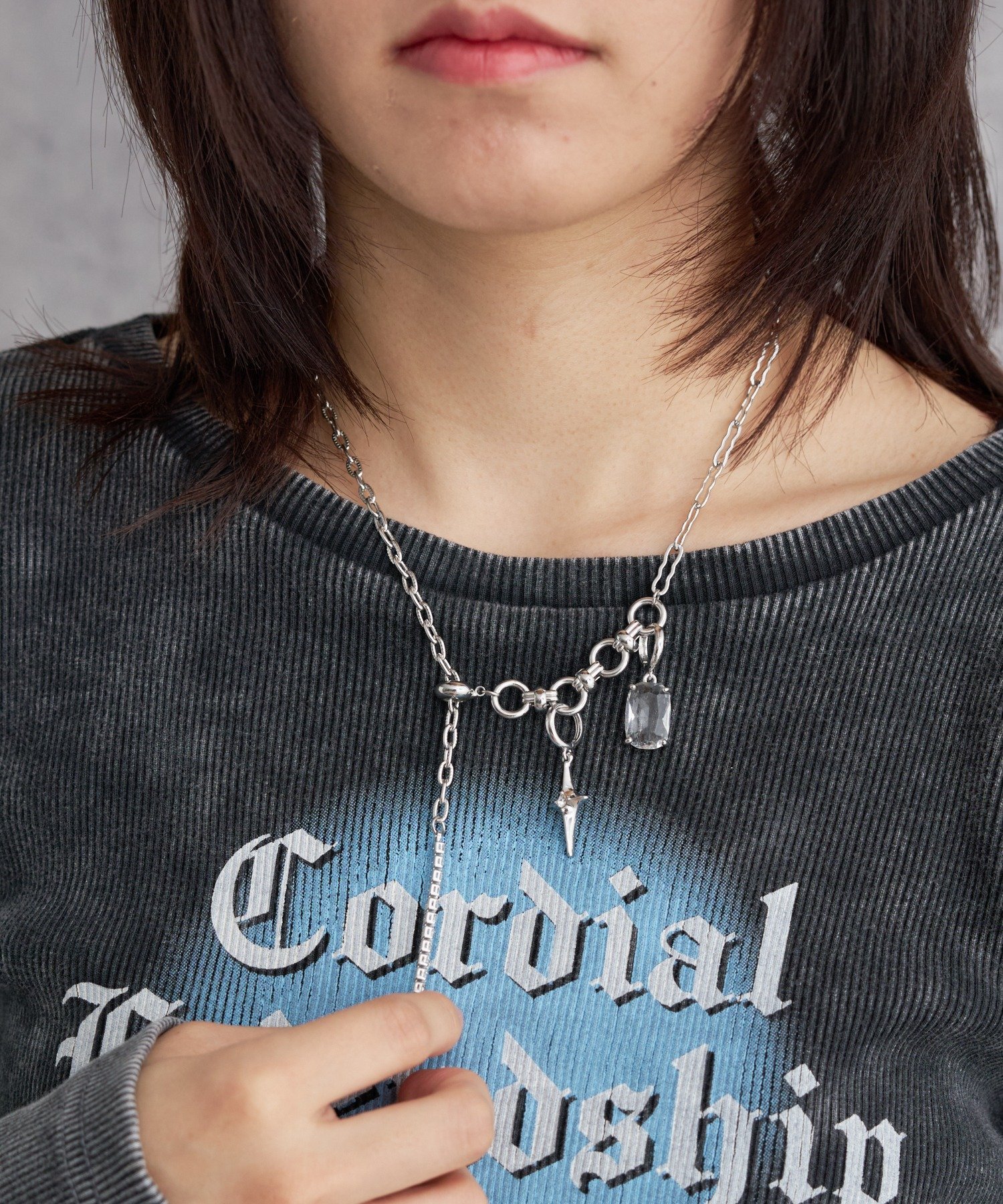 WEGO LADY'S Lキラキラストーンチェーンミックスネックレス ウィゴー アクセサリー・腕時計 ネックレス シルバー