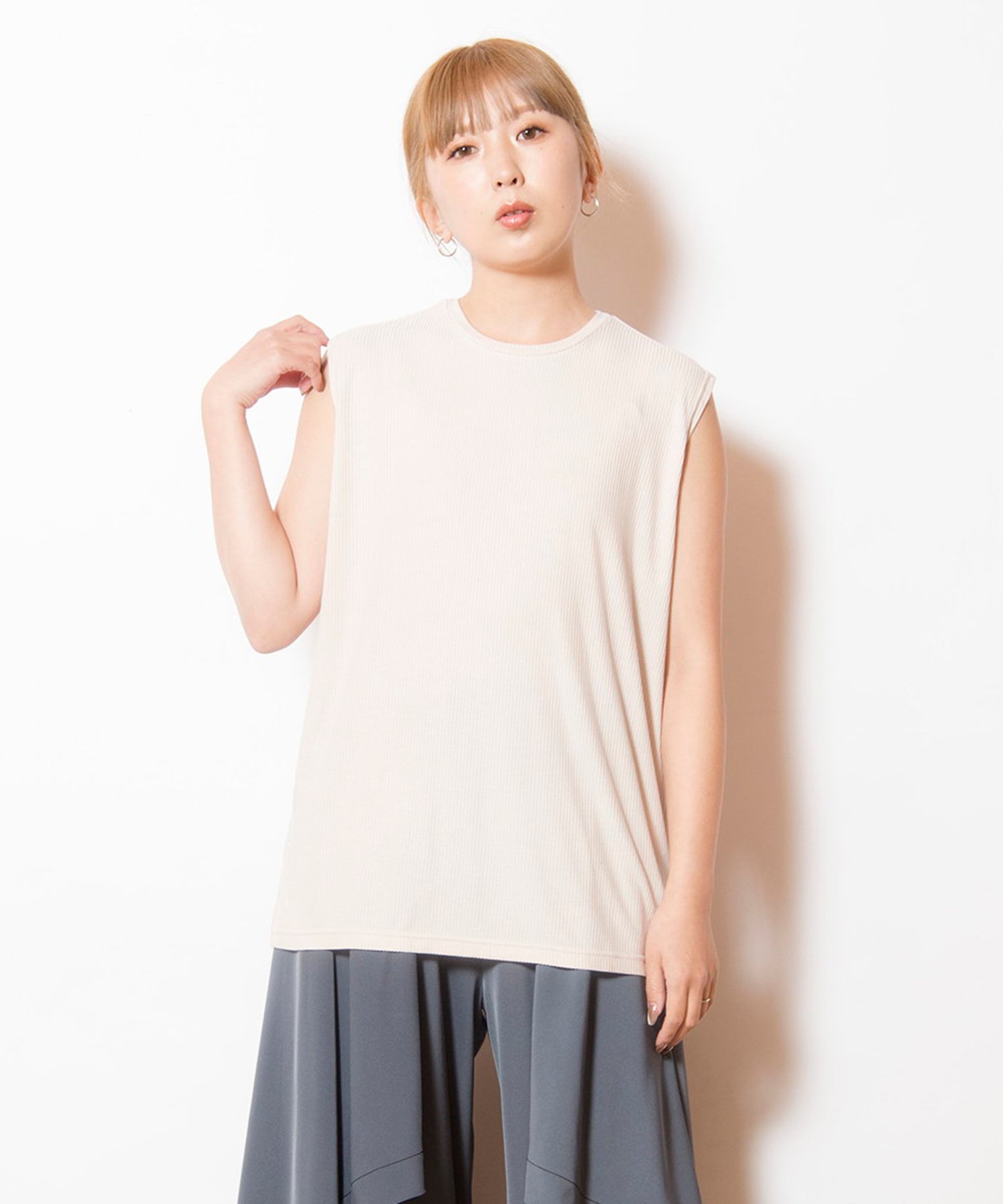 【SALE／20%OFF】OSMOSIS Aラインテレコタンクトップ オズモーシス トップス ノースリーブ・タンクトップ ホワイト グレー ネイビー ブラック【送料無料】