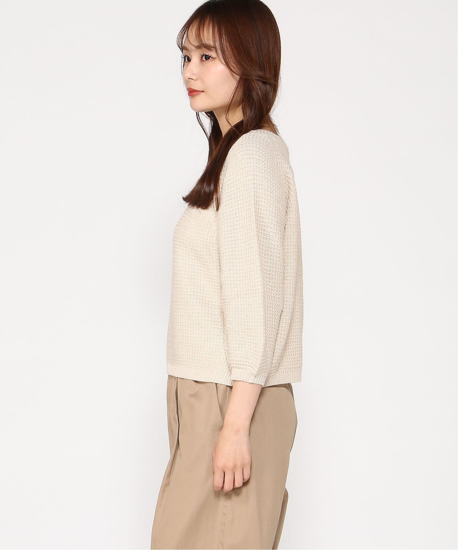 QPLUS QPLUS/パフスリーブニット2WAY キュープラス トップス ニット ブルー ベージュ