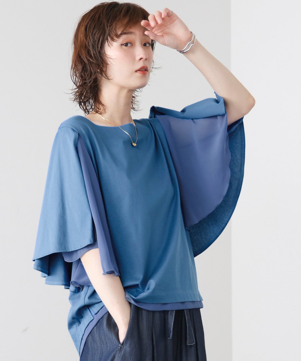 Wシルケットシフォンドッキングプルオーバー バブ / ブージュルード トップス カットソー・Tシャツ ブラック ホワイト ブルー