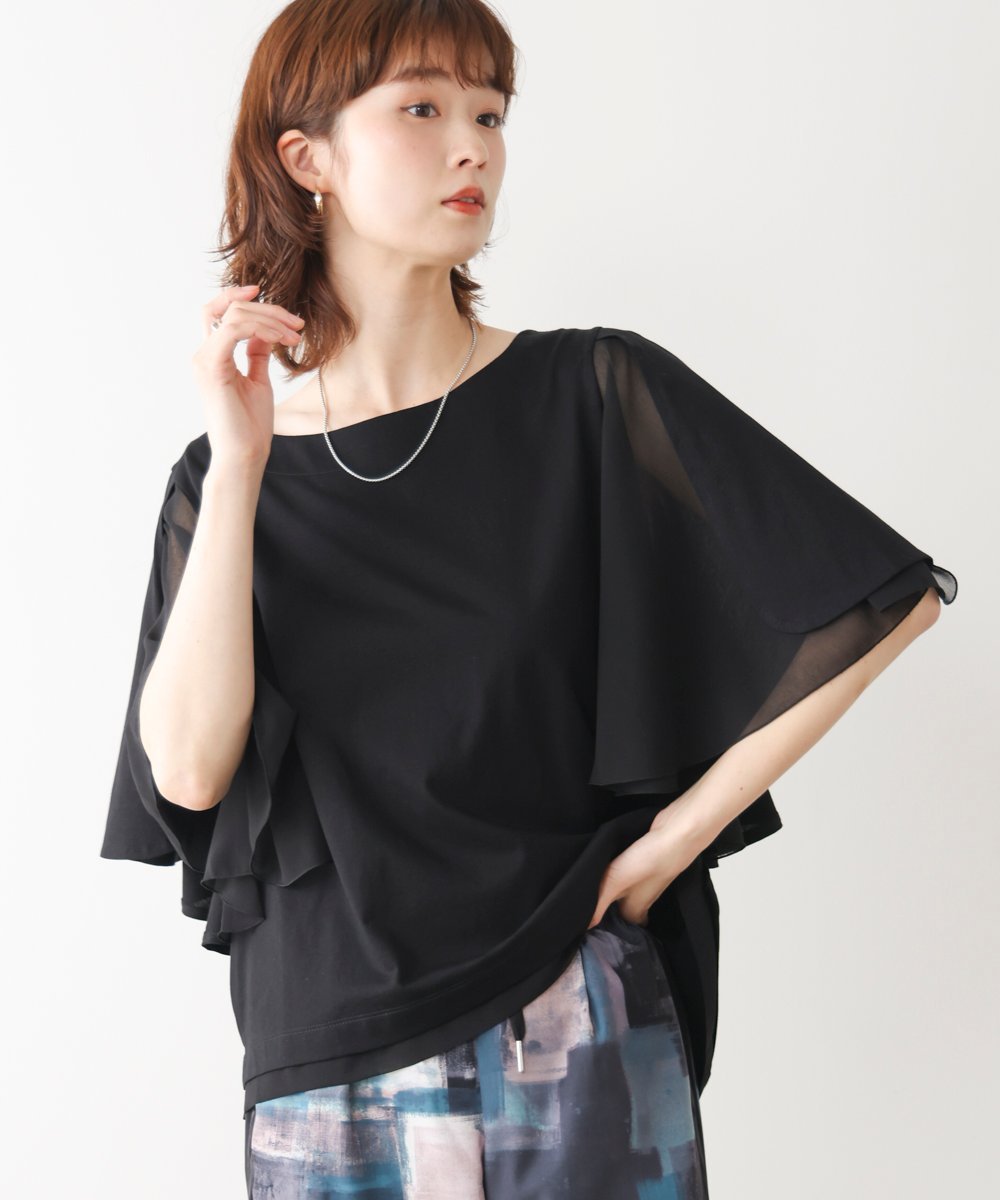 Wシルケットシフォンドッキングプルオーバー バブ / ブージュルード トップス カットソー・Tシャツ ブラック ホワイト ブルー