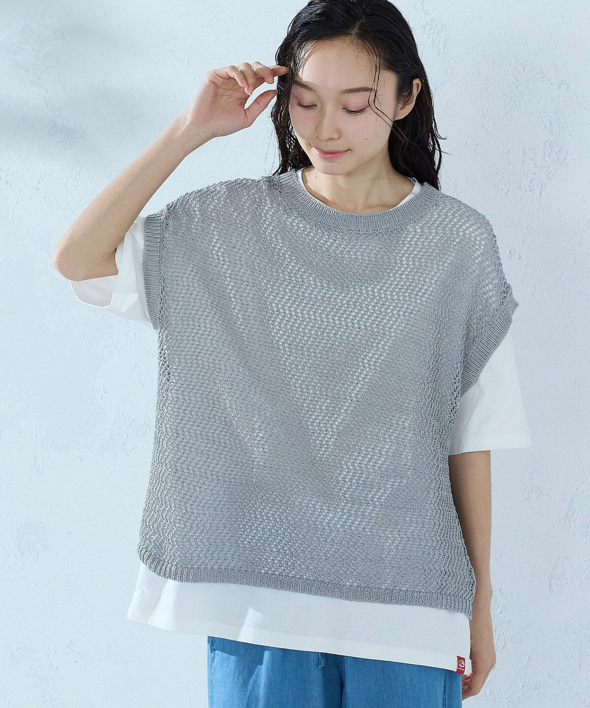 ONIGIRI 【セットアイテム】メッシュニットベスト+Tシャツ コムサイズム トップス ベスト・ジレ ネイビー グレー【送料無料】