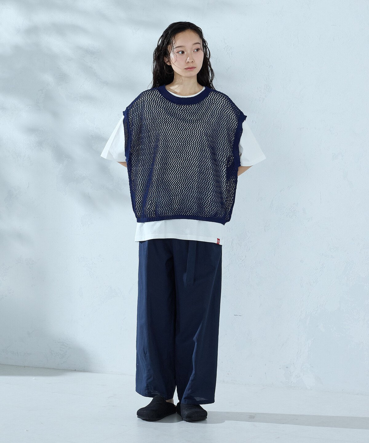 ONIGIRI 【セットアイテム】メッシュニットベスト+Tシャツ コムサイズム トップス ベスト・ジレ ネイビー グレー【送料無料】